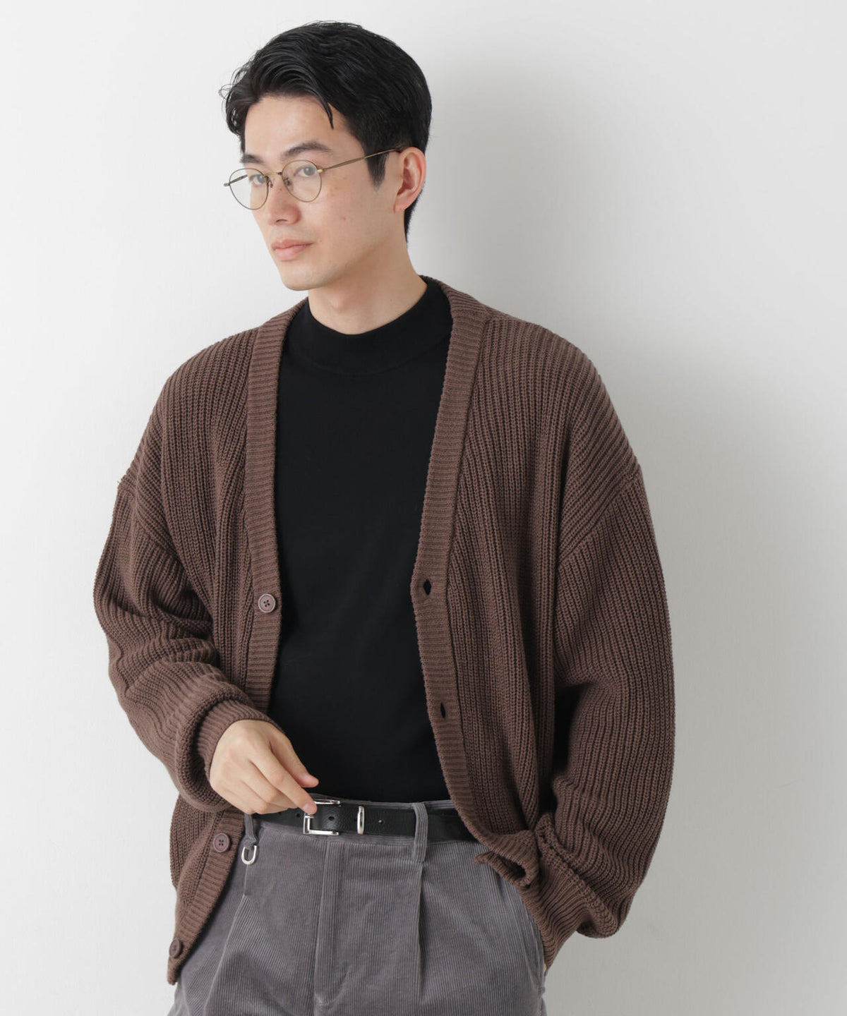 WEB限定/ワイドフィット畔編カーディガン 6726222228