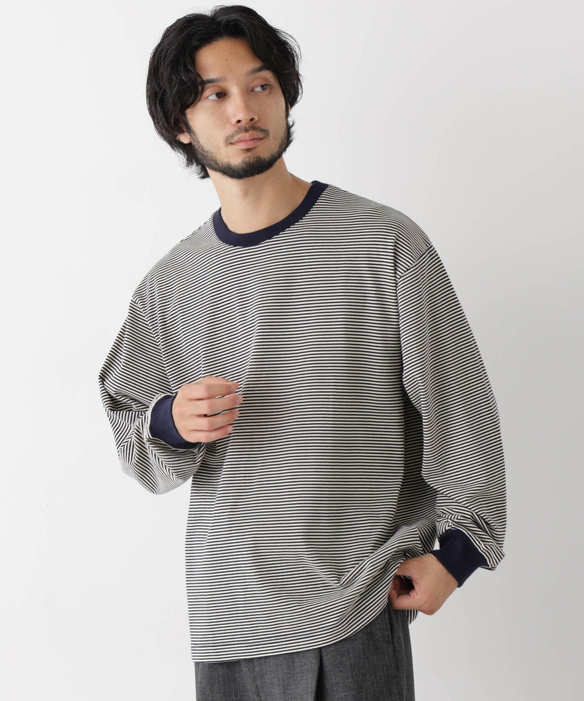 コーマコットン先染めボーダーTシャツ 長袖 6726223210