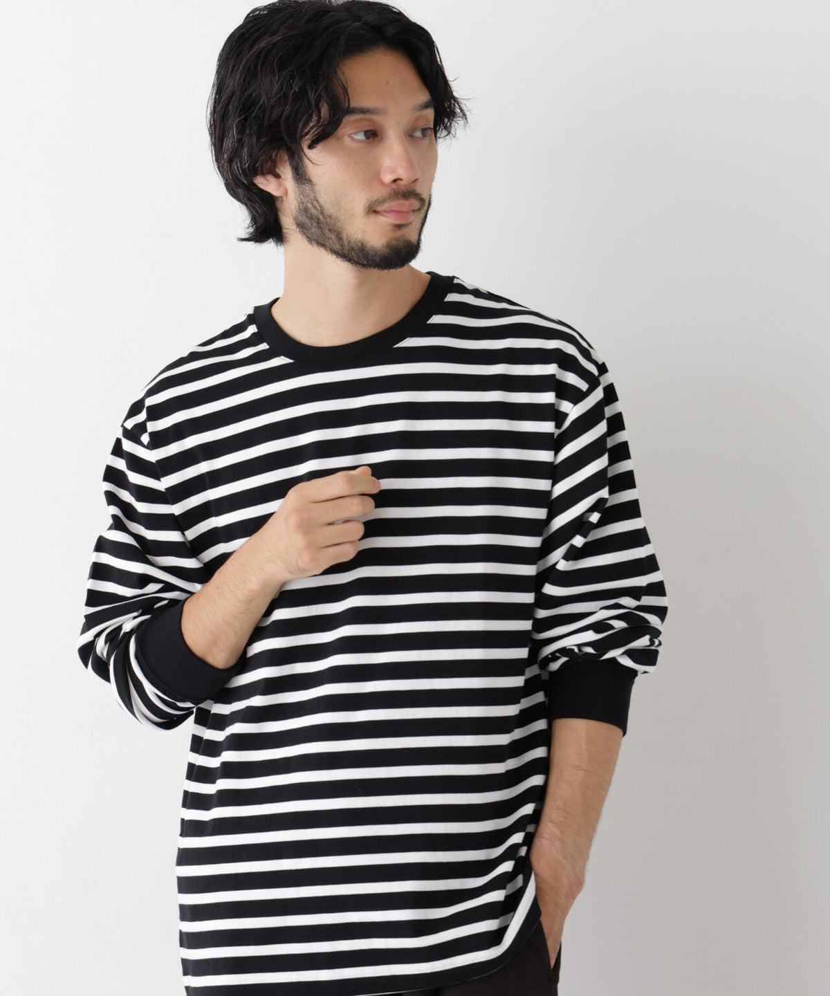 コーマコットン先染めボーダーTシャツ 長袖 6726223210