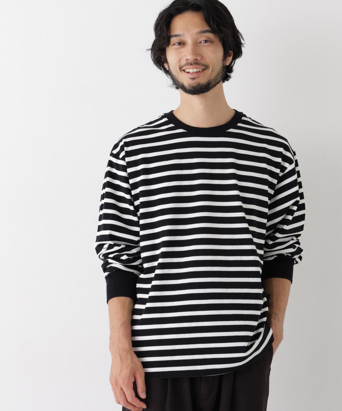 コーマコットン先染めボーダーTシャツ 長袖 6726223210