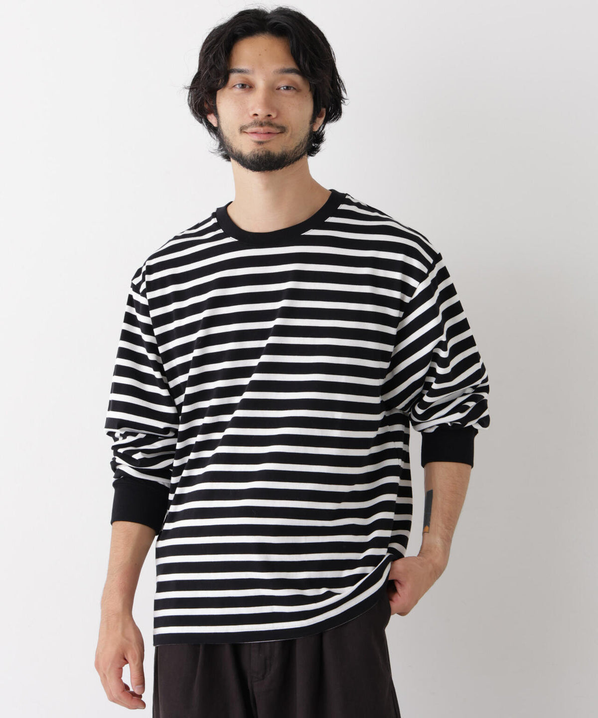 コーマコットン先染めボーダーTシャツ 長袖 6726223210