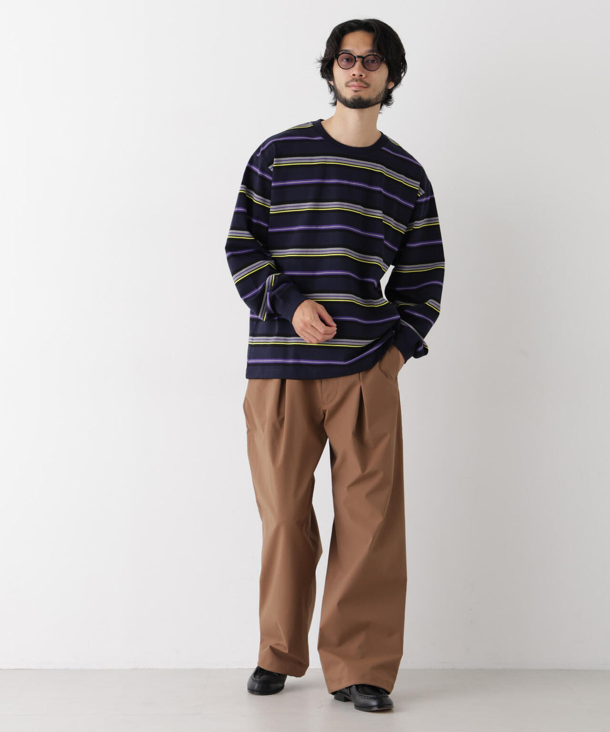 コーマコットン先染めボーダーTシャツ 長袖 6726223210