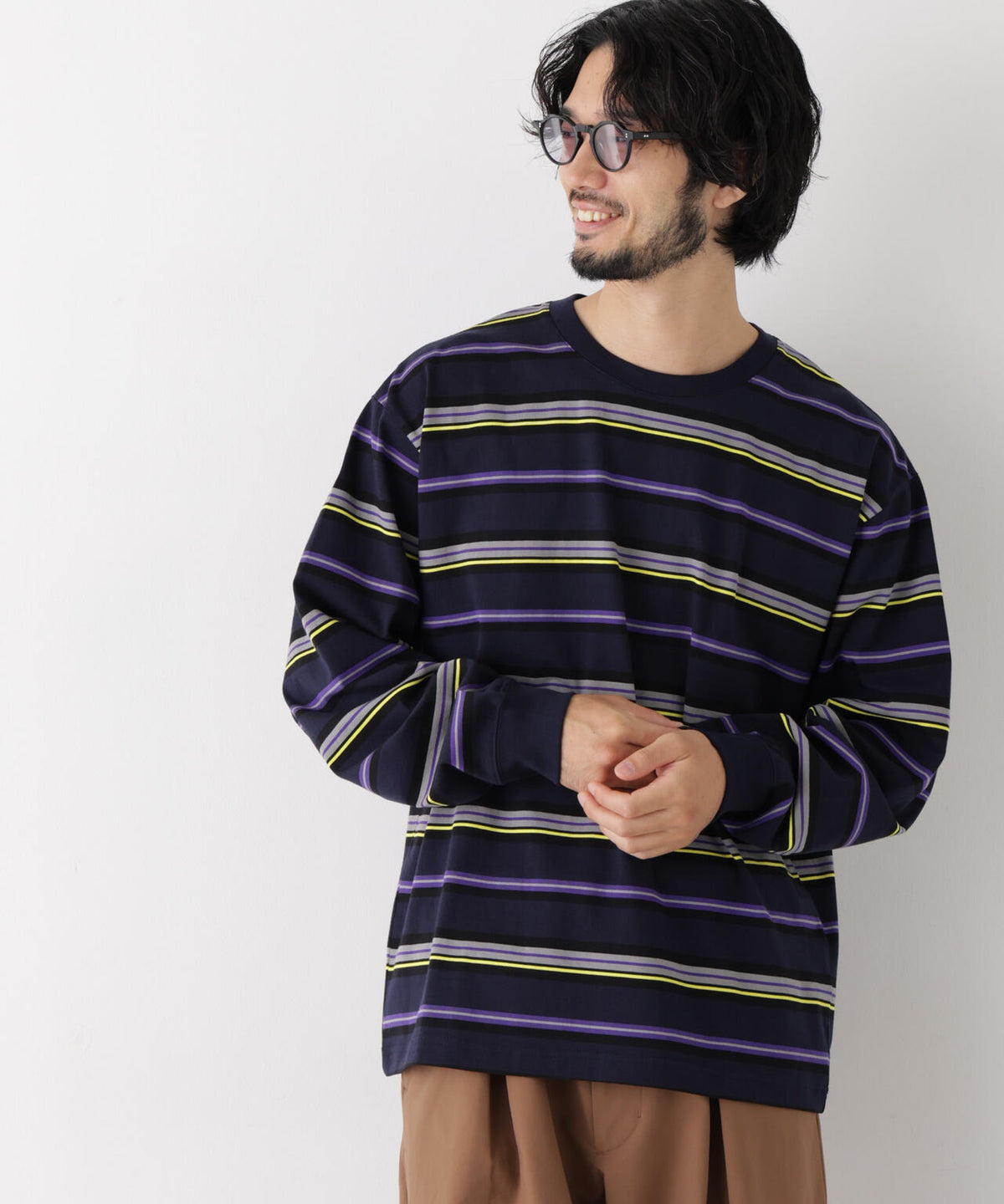 コーマコットン先染めボーダーTシャツ 長袖 6726223210