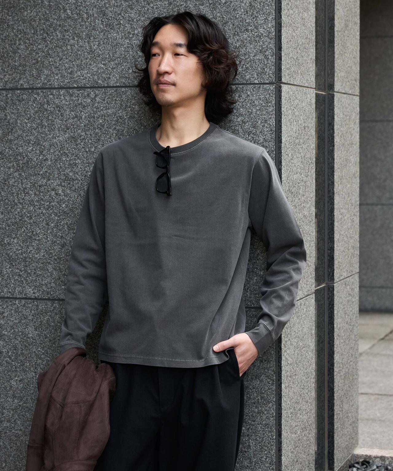 WEB限定/度詰めプレーティングフェードカラークロップドTシャツ長袖