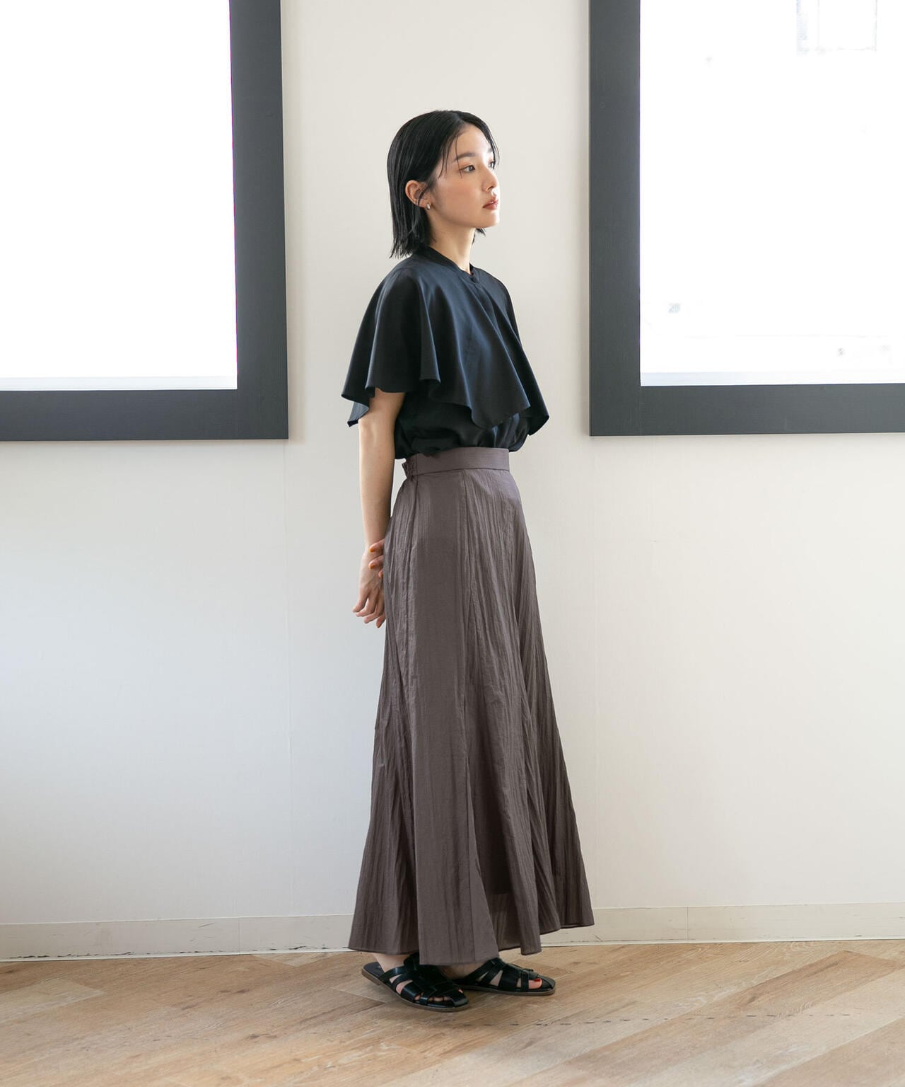 LB.04/ナイロンワッシャーフレアスカート 6732230301