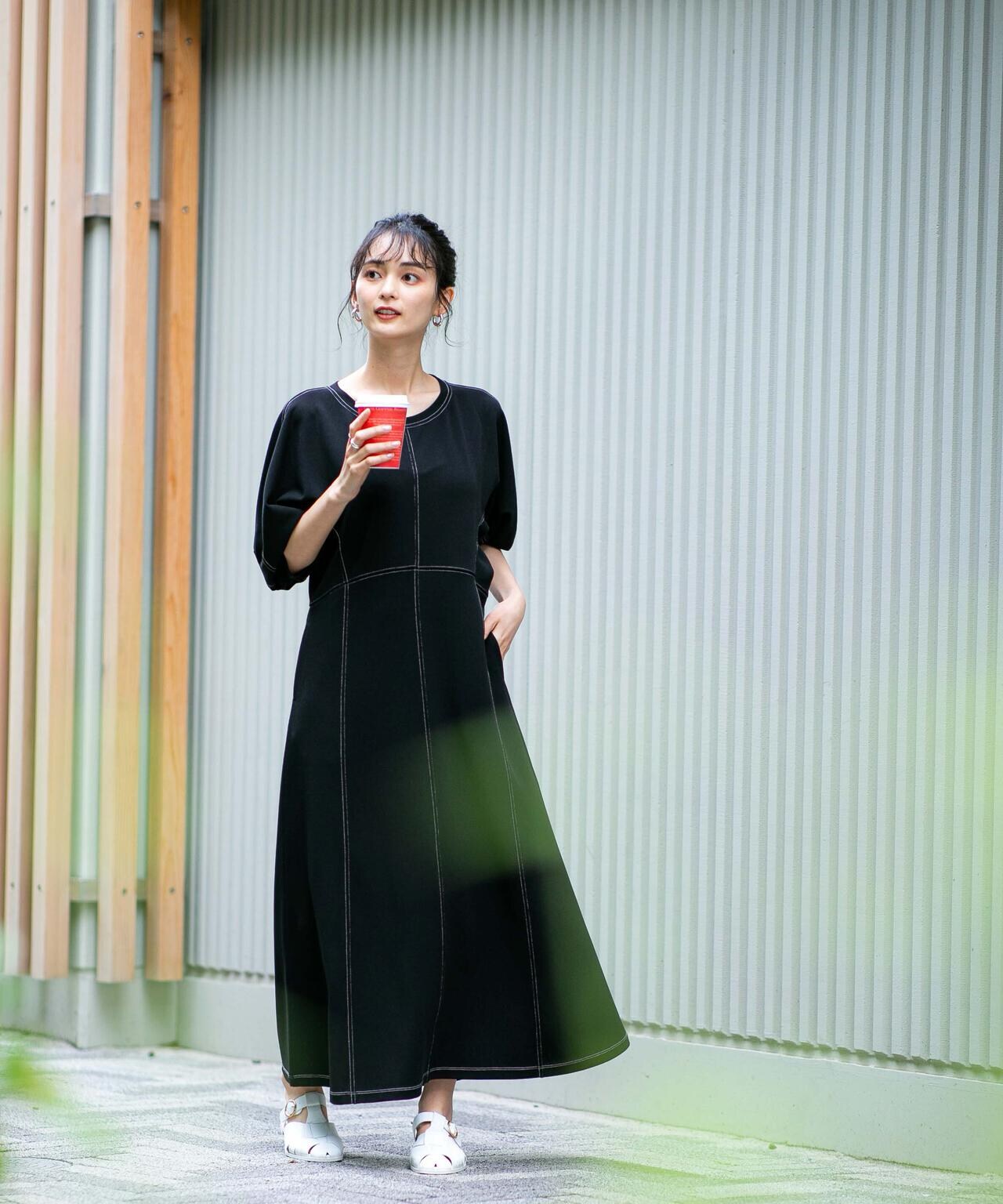 LB.04/WEB限定 配色ステッチ袖ボリュームワンピース【低身長サイズ有】 6733119318