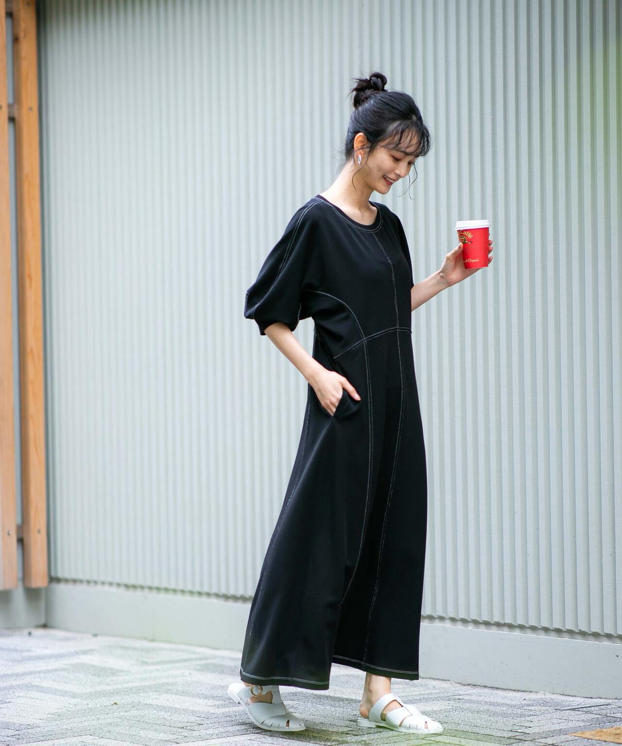 LB.04/WEB限定 配色ステッチ袖ボリュームワンピース【低身長サイズ有】 6733119318