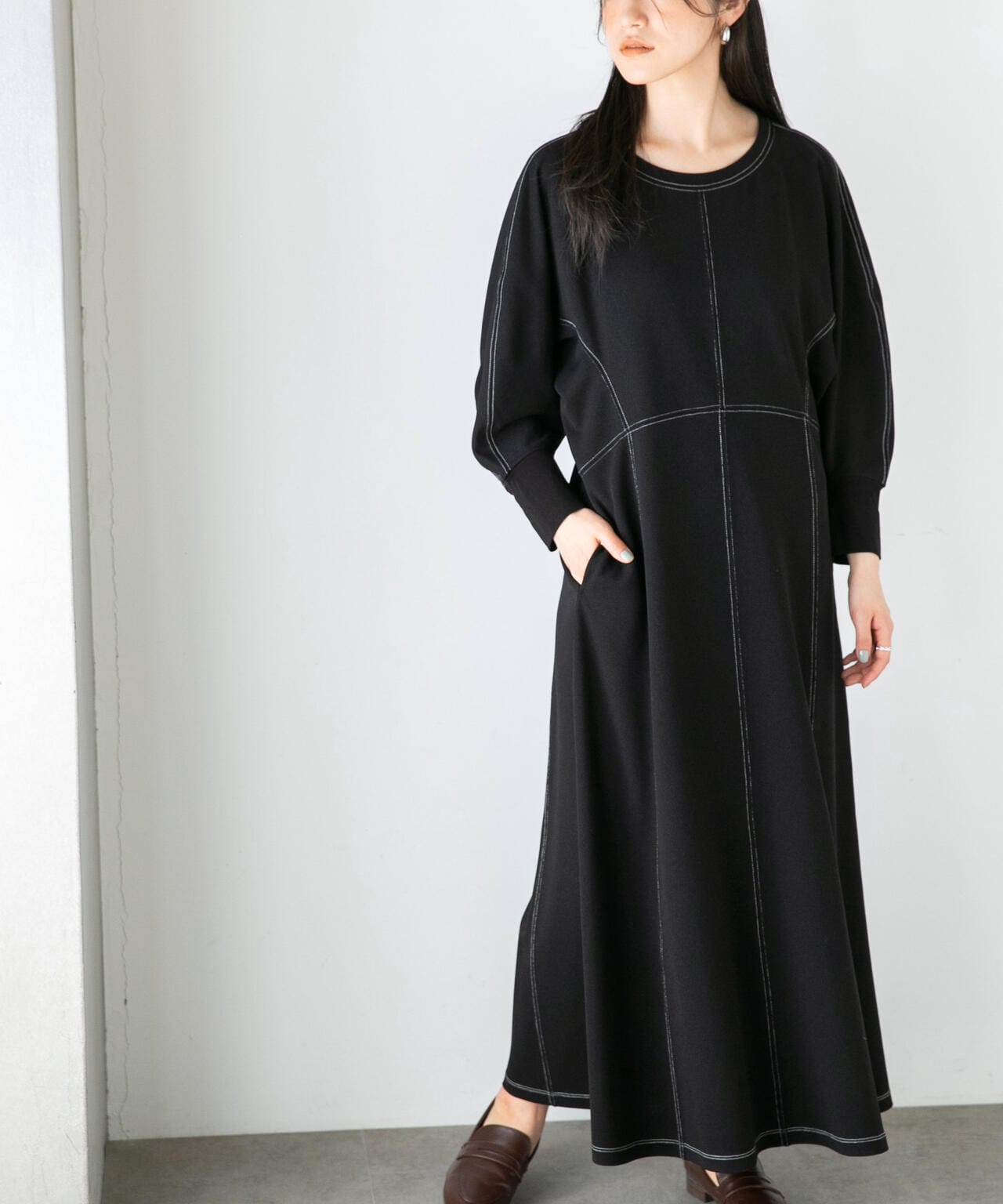 LB.04/WEB限定 配色ステッチ袖ボリュームワンピース【低身長サイズ有】 6733119318