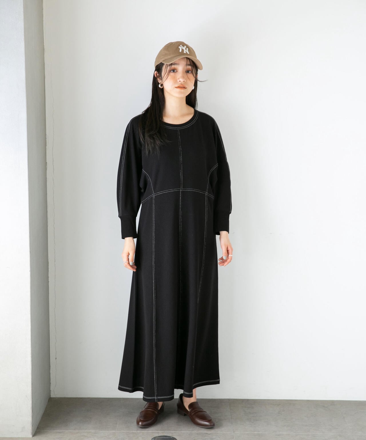 LB.04/WEB限定 配色ステッチ袖ボリュームワンピース【低身長サイズ有】 6733119318