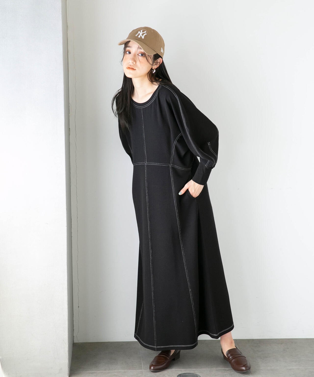 LB.04/WEB限定 配色ステッチ袖ボリュームワンピース【低身長サイズ有】 6733119318