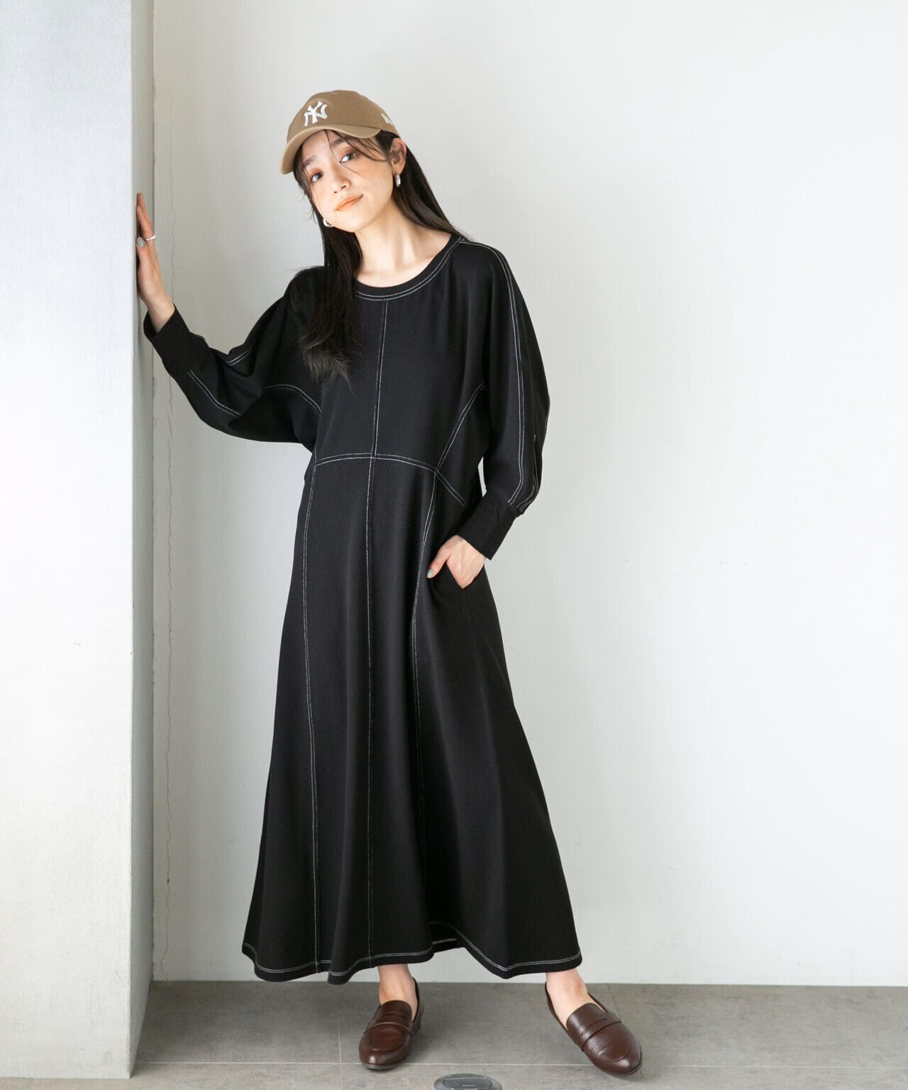 LB.04/WEB限定 配色ステッチ袖ボリュームワンピース【低身長サイズ有】 6733119318