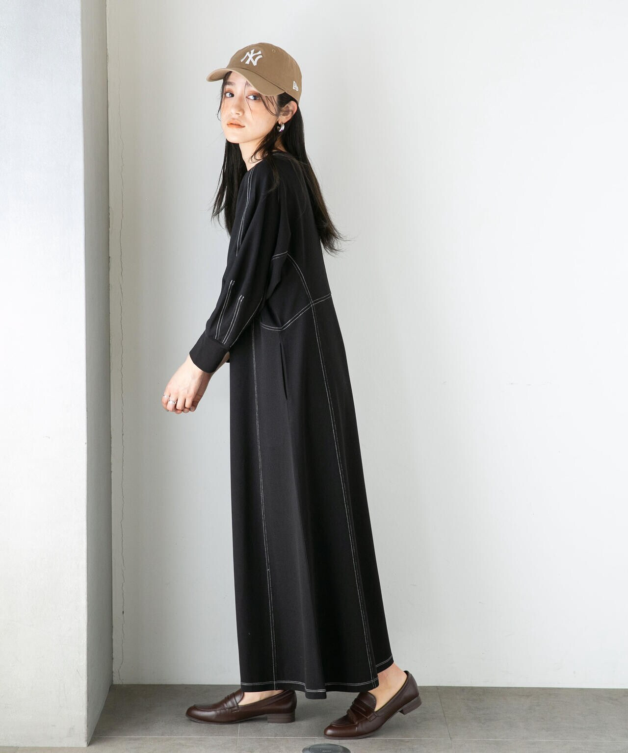 LB.04/WEB限定 配色ステッチ袖ボリュームワンピース【低身長サイズ有】 6733119318