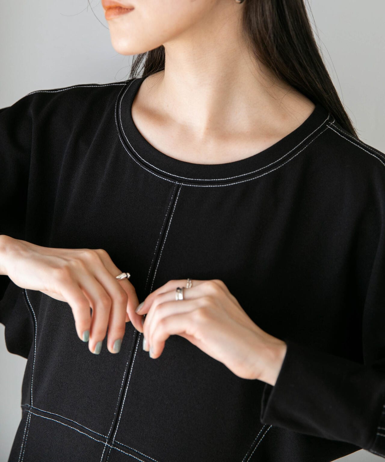 LB.04/WEB限定 配色ステッチ袖ボリュームワンピース【低身長サイズ有】 6733119318