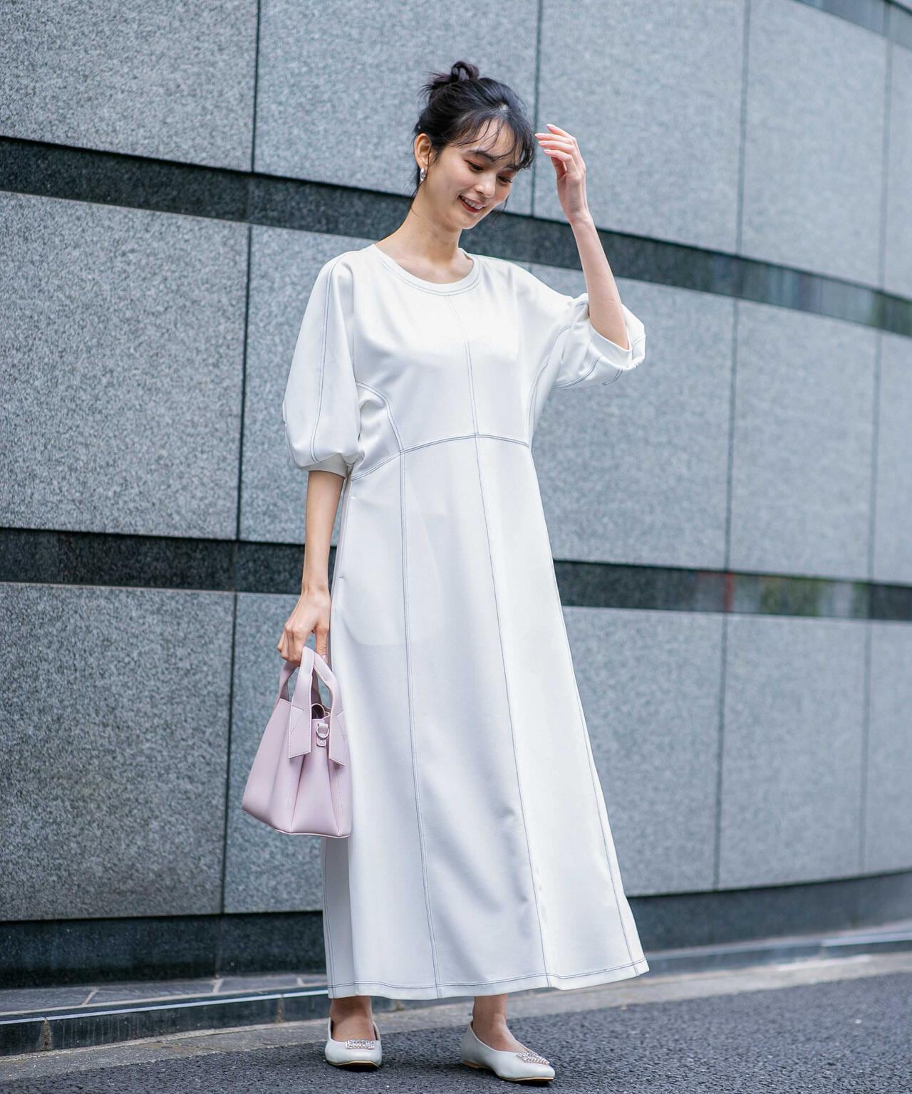 LB.04/WEB限定 配色ステッチ袖ボリュームワンピース【低身長サイズ有】 6733119318