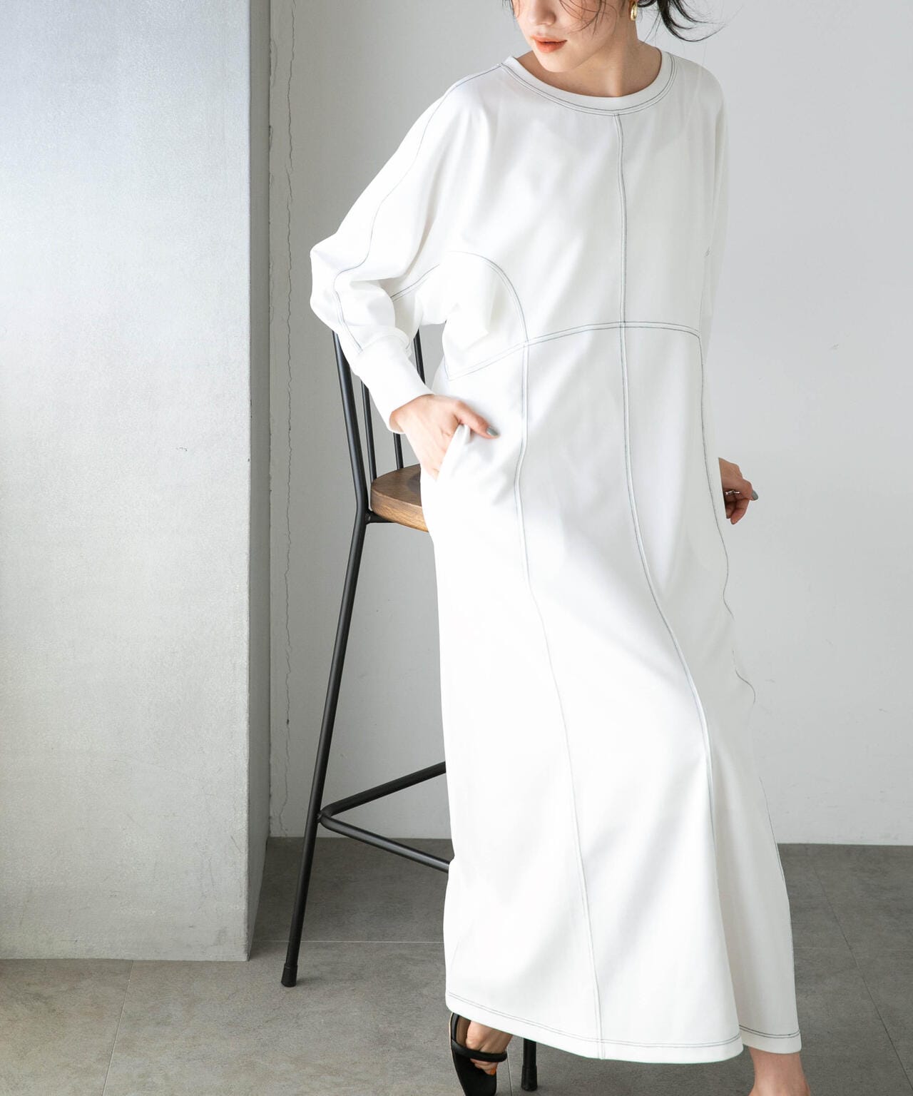 LB.04/WEB限定 配色ステッチ袖ボリュームワンピース【低身長サイズ有】 6733119318