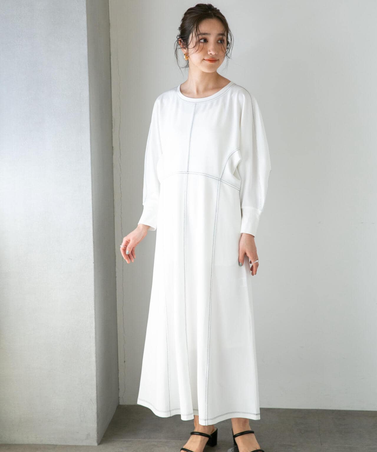 LB.04/WEB限定 配色ステッチ袖ボリュームワンピース【低身長サイズ有】 6733119318