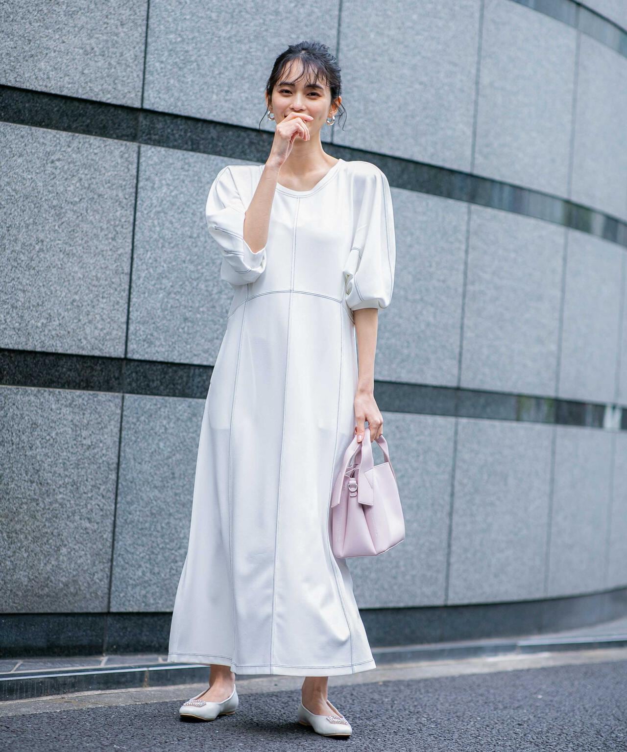 LB.04/WEB限定 配色ステッチ袖ボリュームワンピース【低身長サイズ有】 6733119318