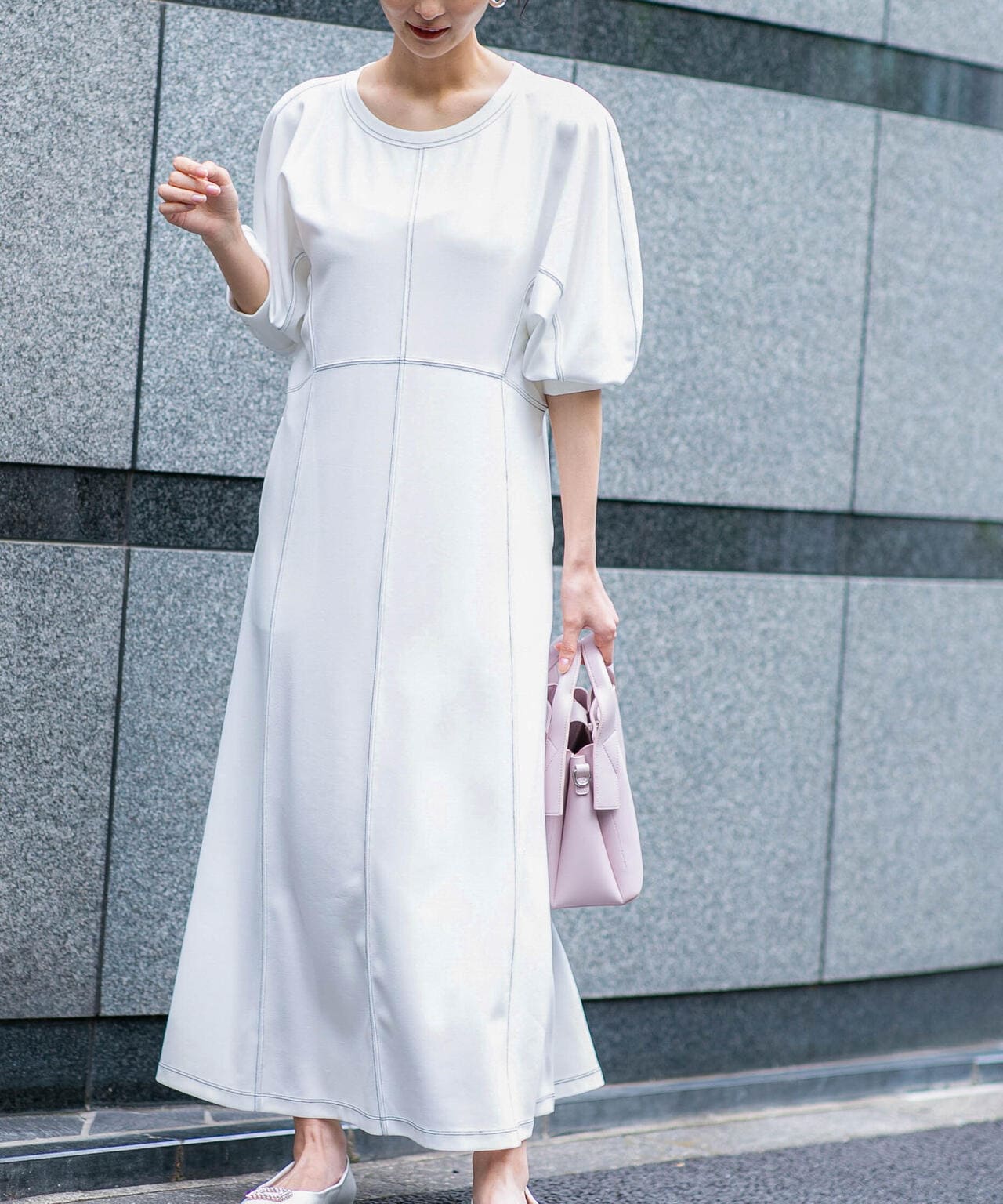 LB.04/WEB限定 配色ステッチ袖ボリュームワンピース【低身長サイズ有】 6733119318