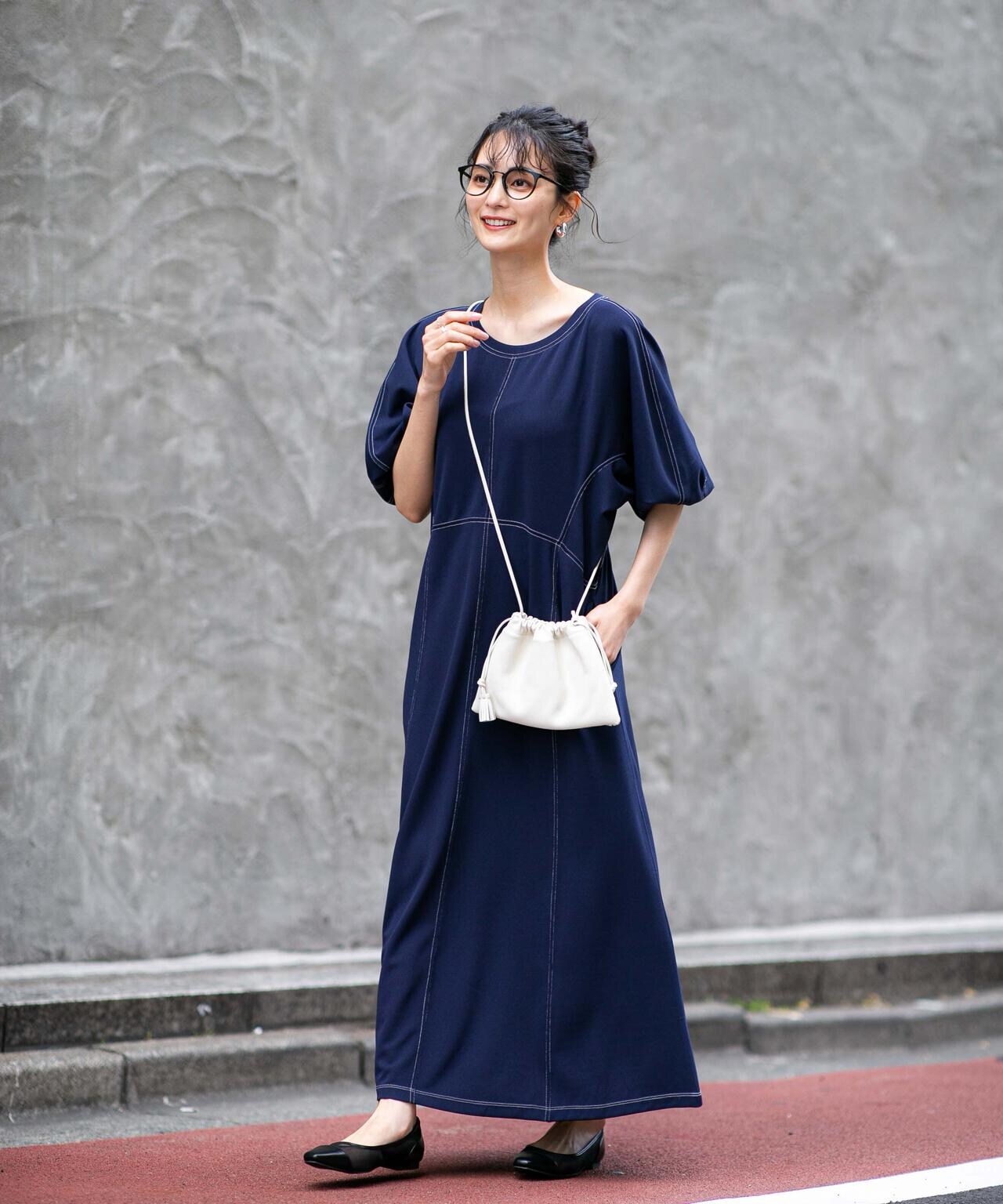 LB.04/WEB限定 配色ステッチ袖ボリュームワンピース【低身長サイズ有】 6733119318