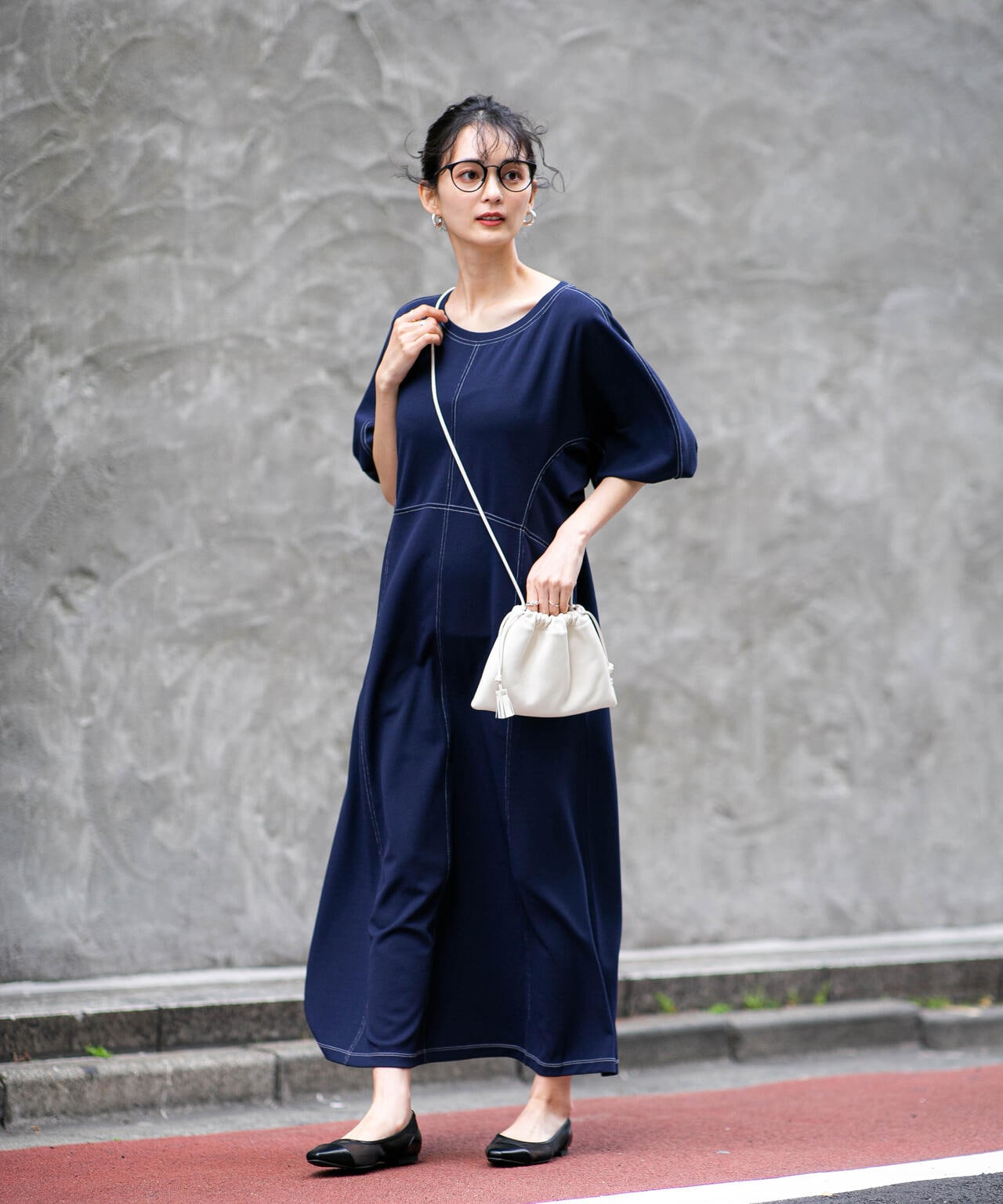 LB.04/WEB限定 配色ステッチ袖ボリュームワンピース【低身長サイズ有】 6733119318