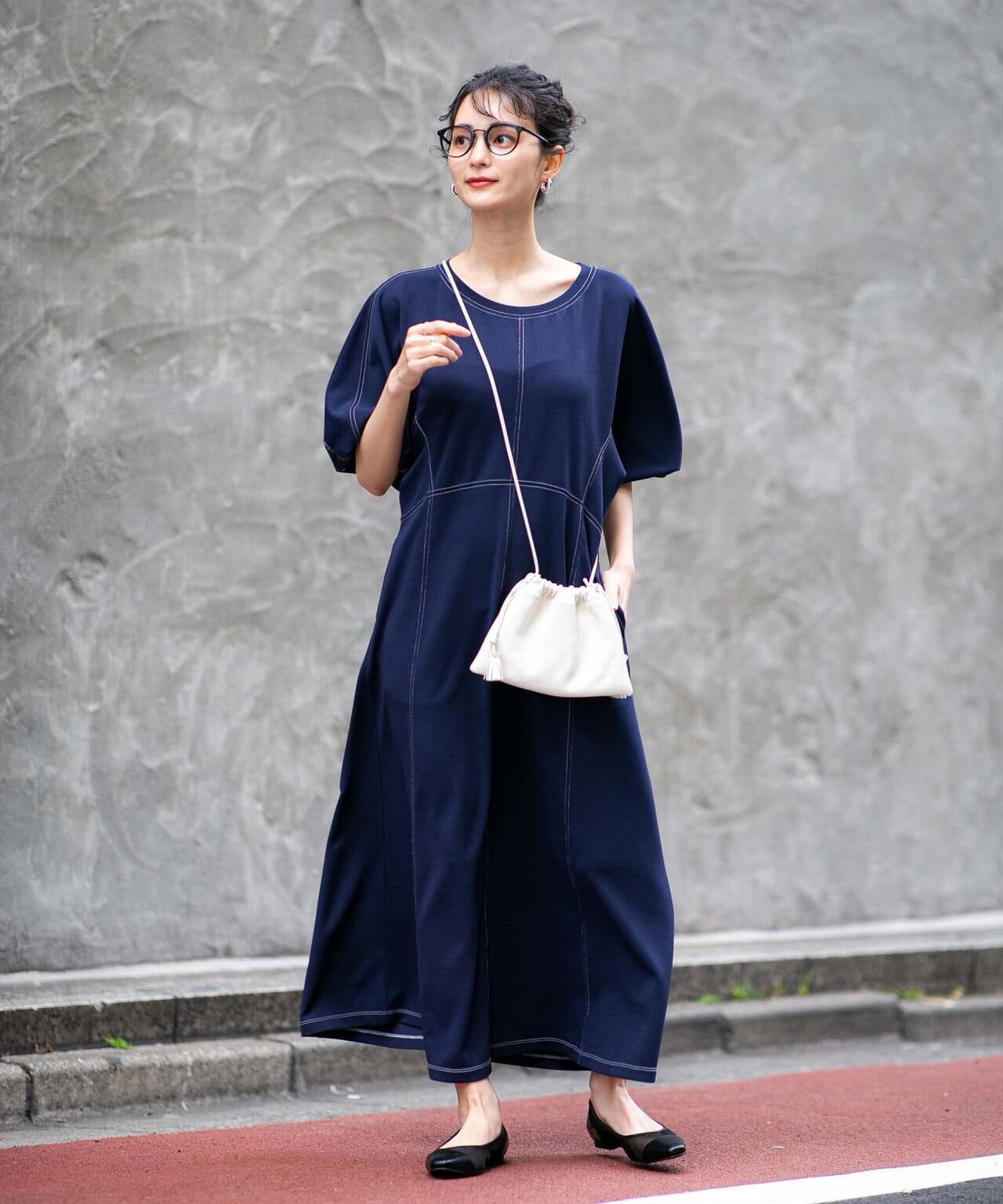 LB.04/WEB限定 配色ステッチ袖ボリュームワンピース【低身長サイズ有】 6733119318