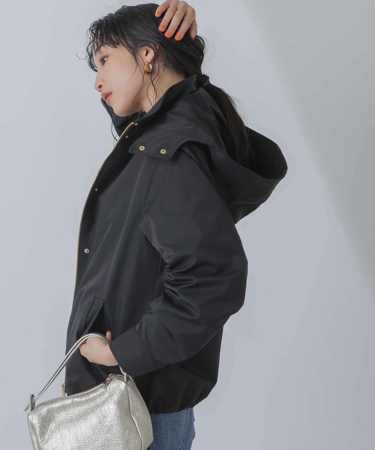 ナノユニバース 中綿フードショートブルゾン ネイビー FREEサイズ NANO universe（ナノユニバース）の「LB.04/ ナノユニバース アウター 微起毛タフタ中綿ジャケット