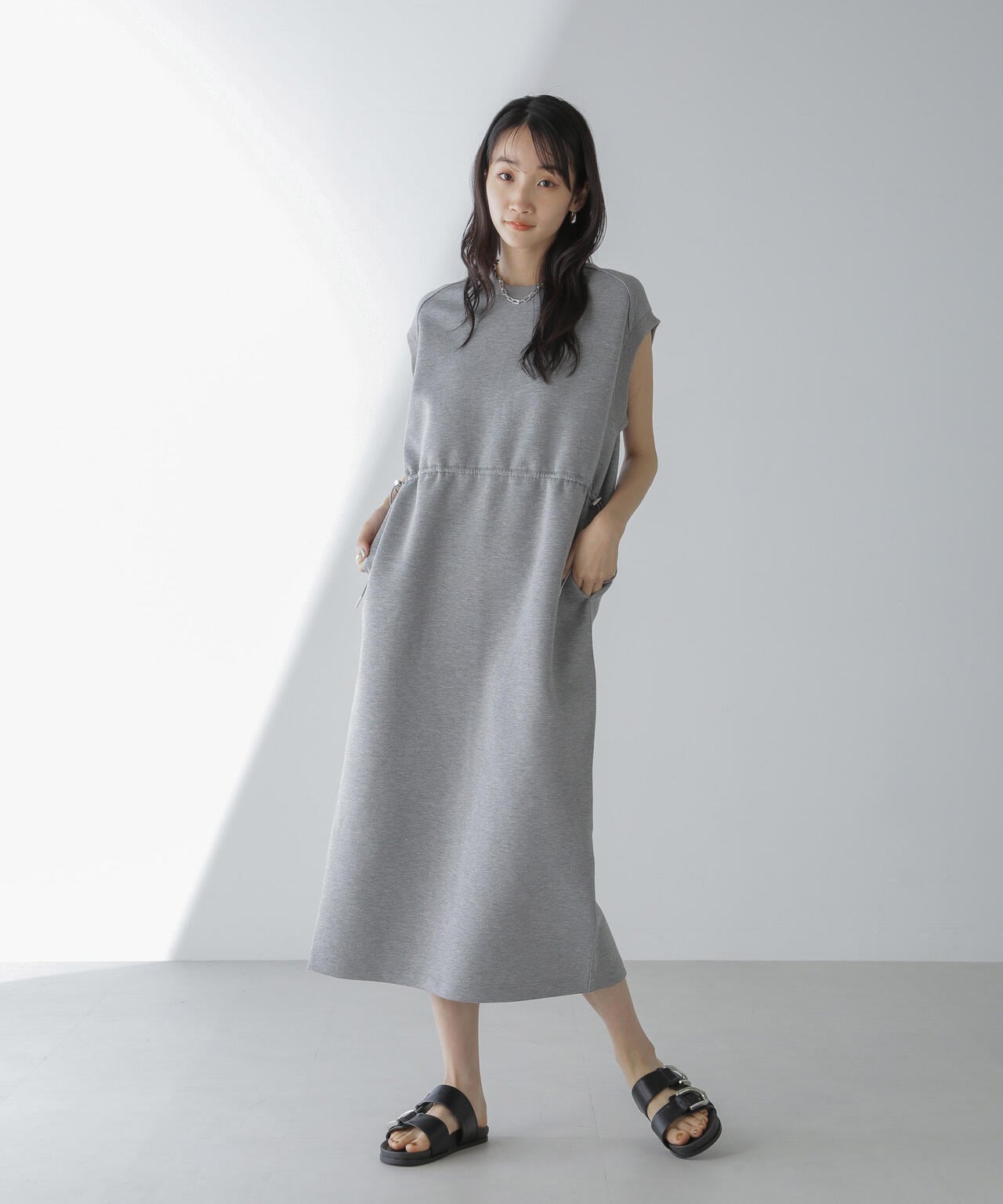 フロント ドロスト フレンチスリーブ ワンピース
