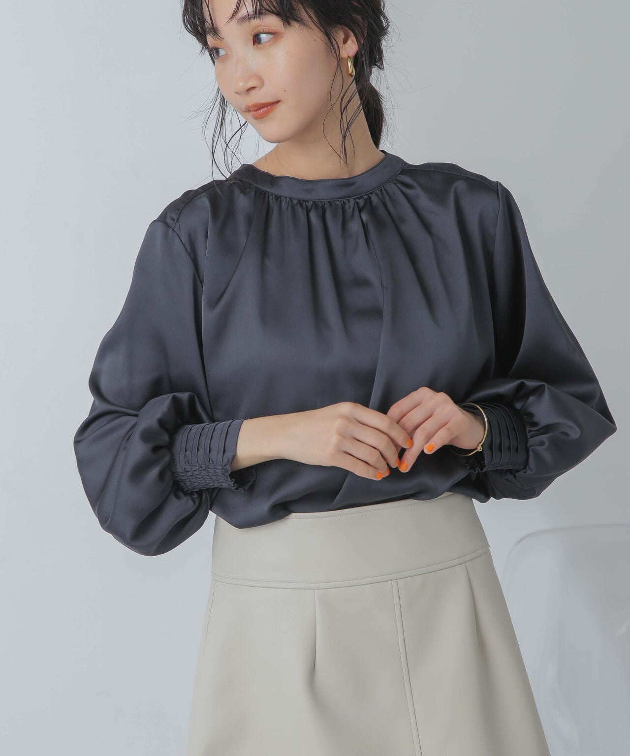 前後2wayサテンギャザーブラウス(セットアップ可) 6734120313