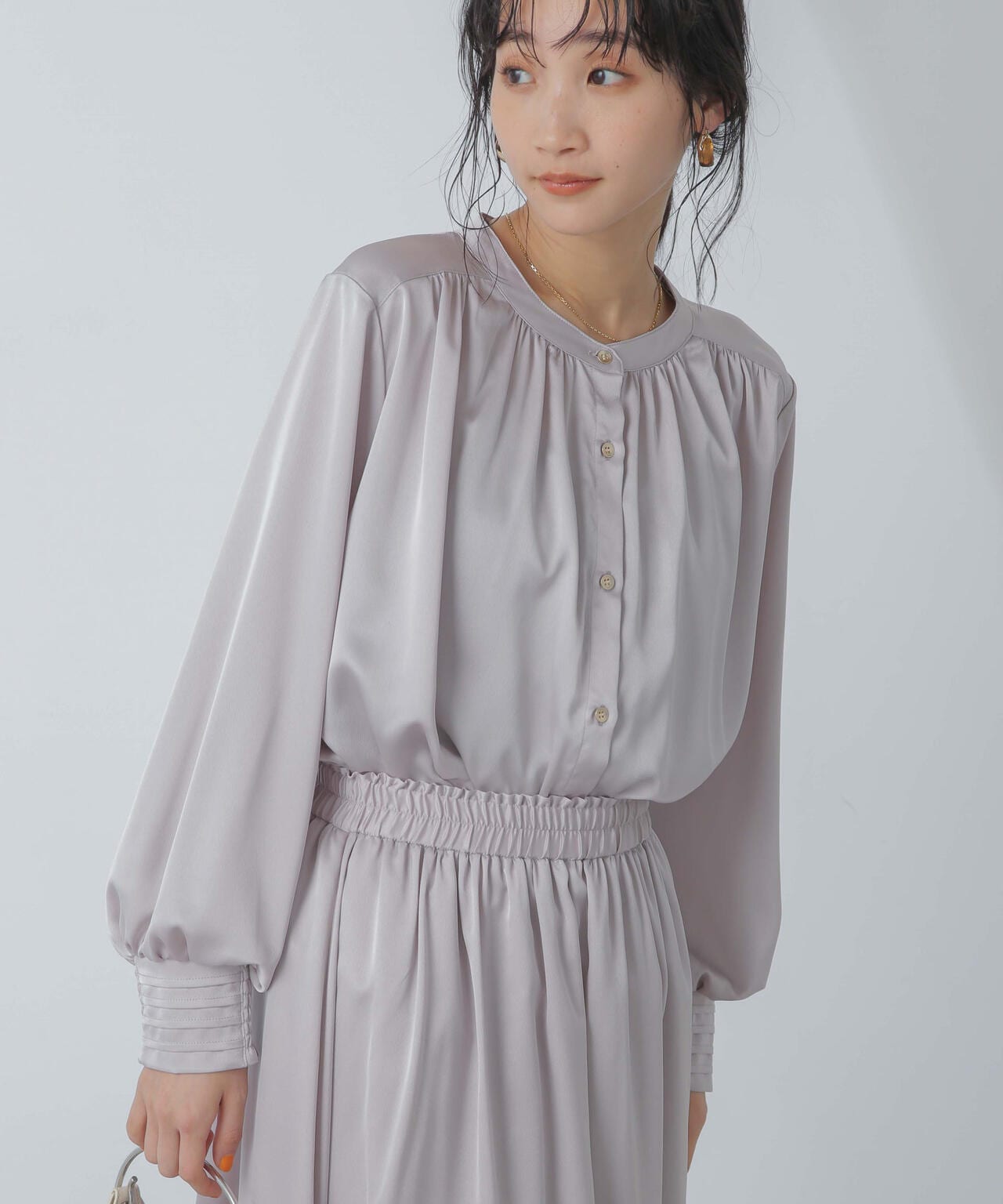 前後2wayサテンギャザーブラウス(セットアップ可) 6734120313