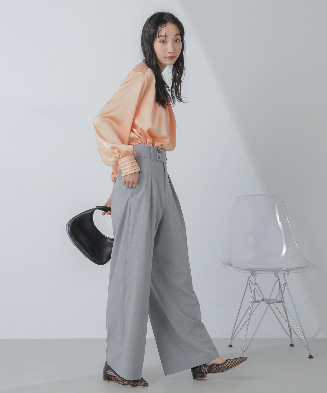 前後2wayサテンギャザーブラウス(セットアップ可) 6734120313