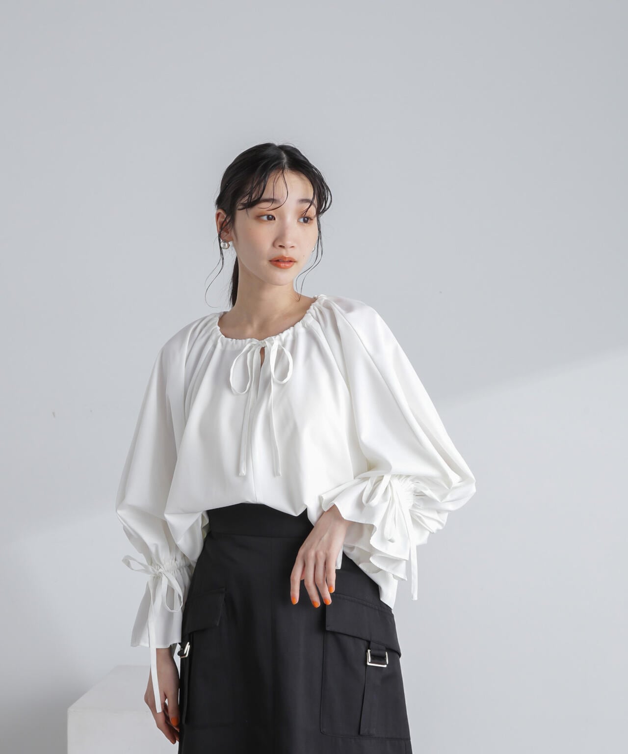 美品　Curensology＊キャンディスリーブ ブラウス チュニック フリー シアージャガードキャンディスリーブチュニックブラウス【Hana服