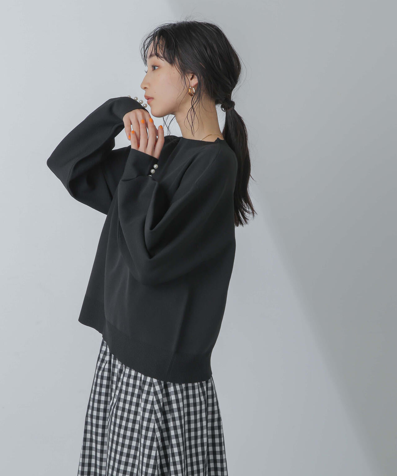 洗濯機洗可 パールスリーブ ニット トップス