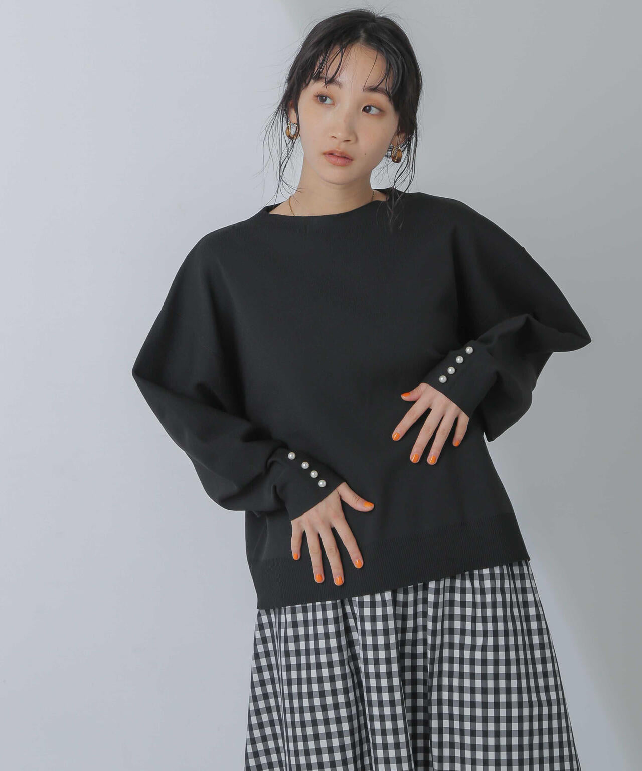 洗濯機洗可 パールスリーブ ニット トップス