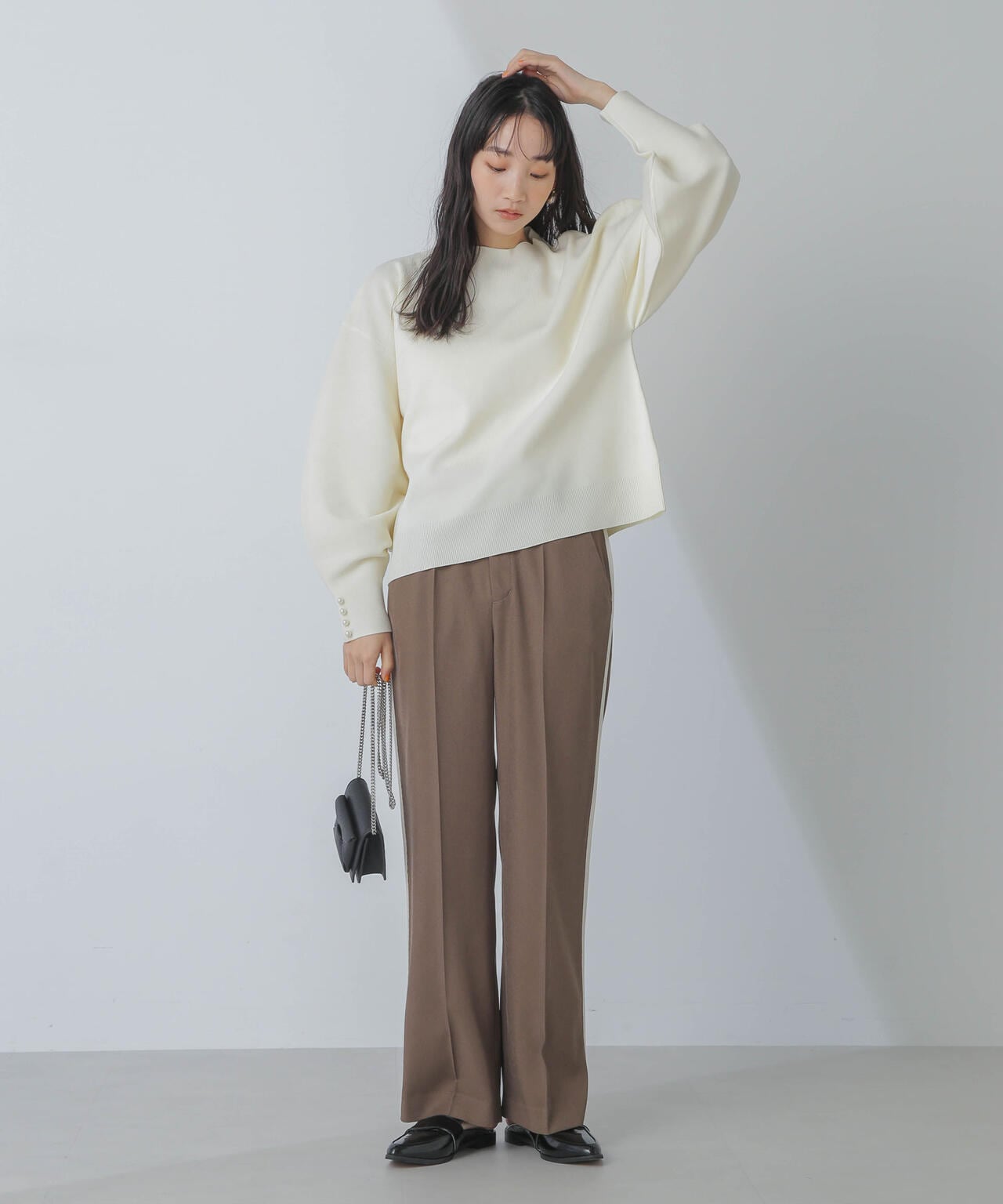 洗濯機洗可 パールスリーブ ニット トップス