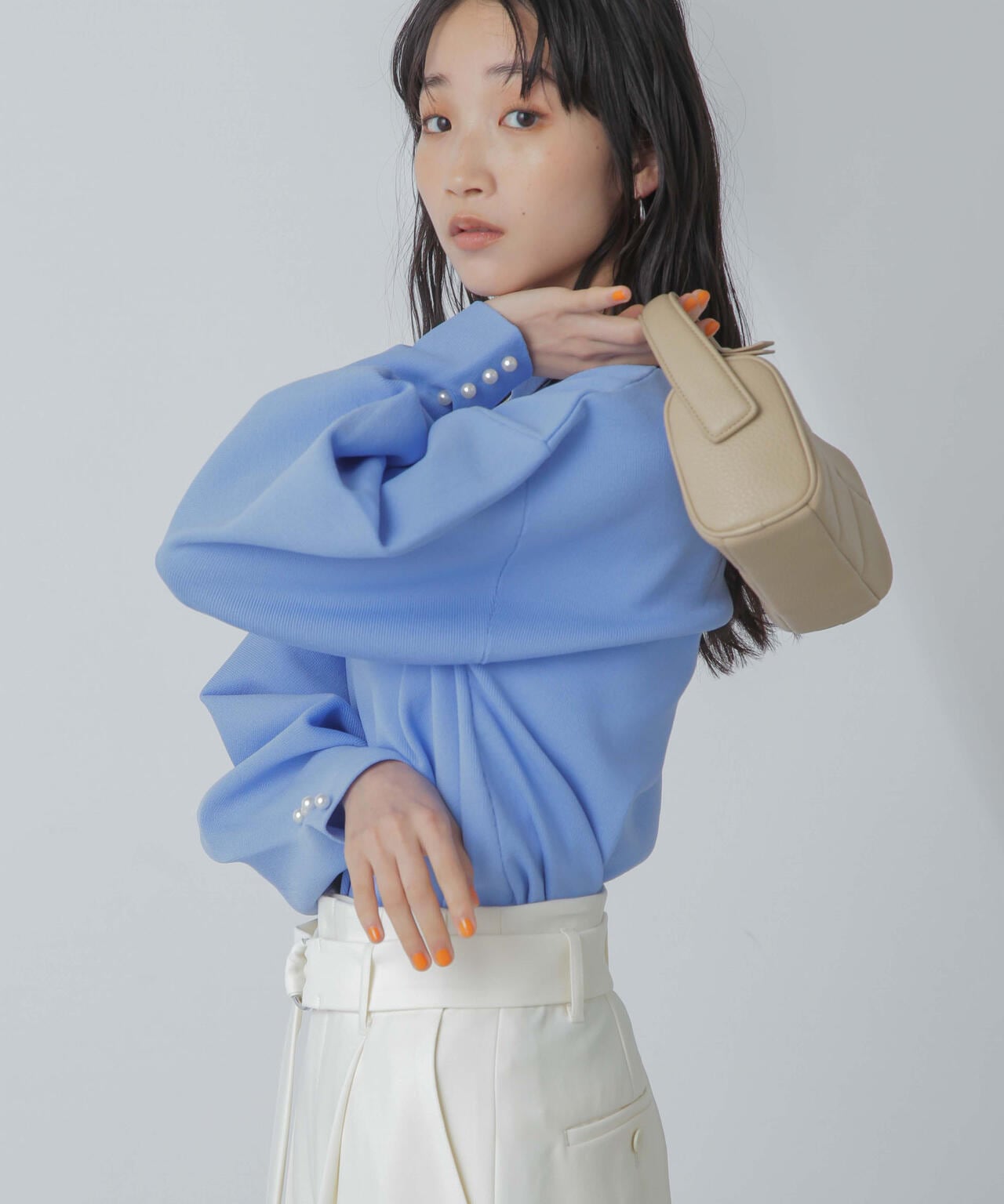 洗濯機洗可 パールスリーブ ニット トップス