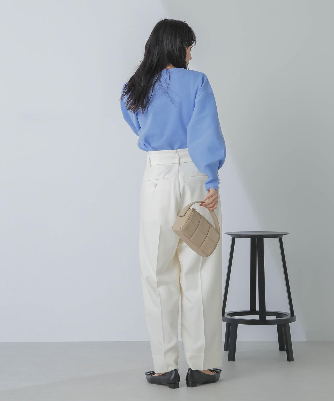 洗濯機洗可 パールスリーブ ニット トップス