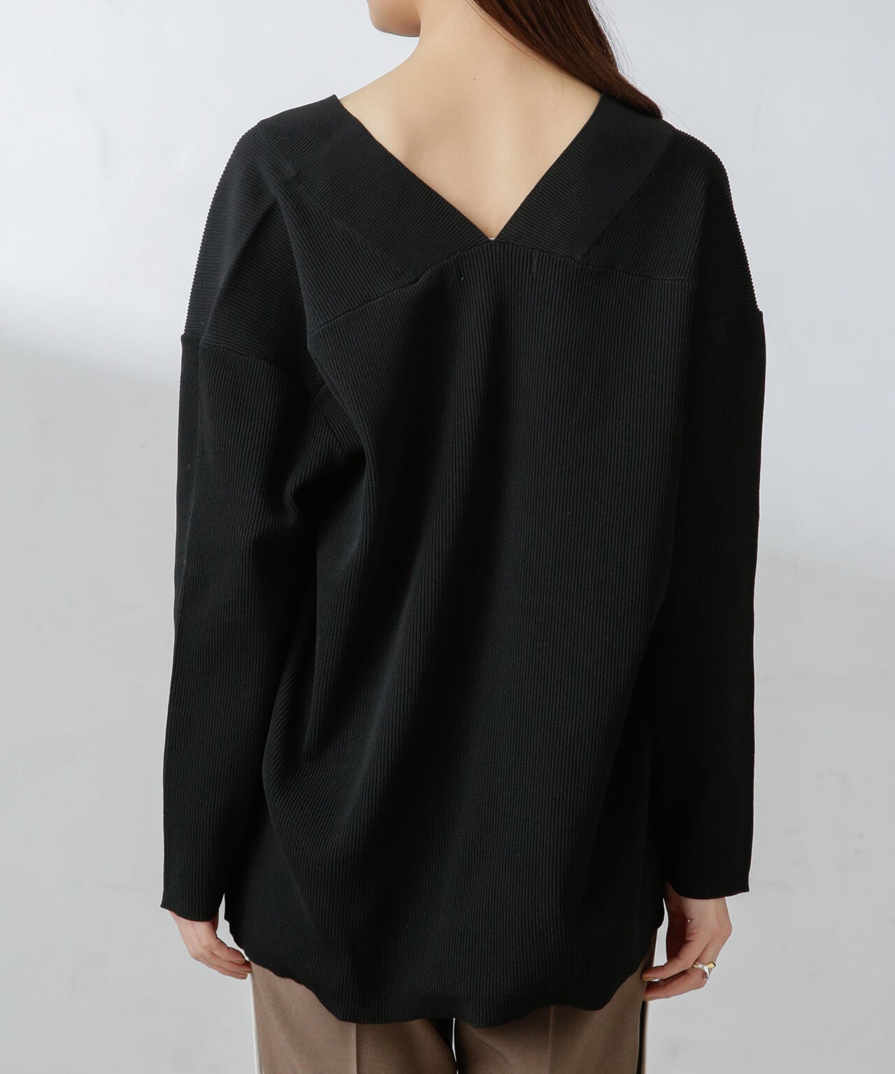 洗濯機洗可 Vネック サイドスリット オーバーニット