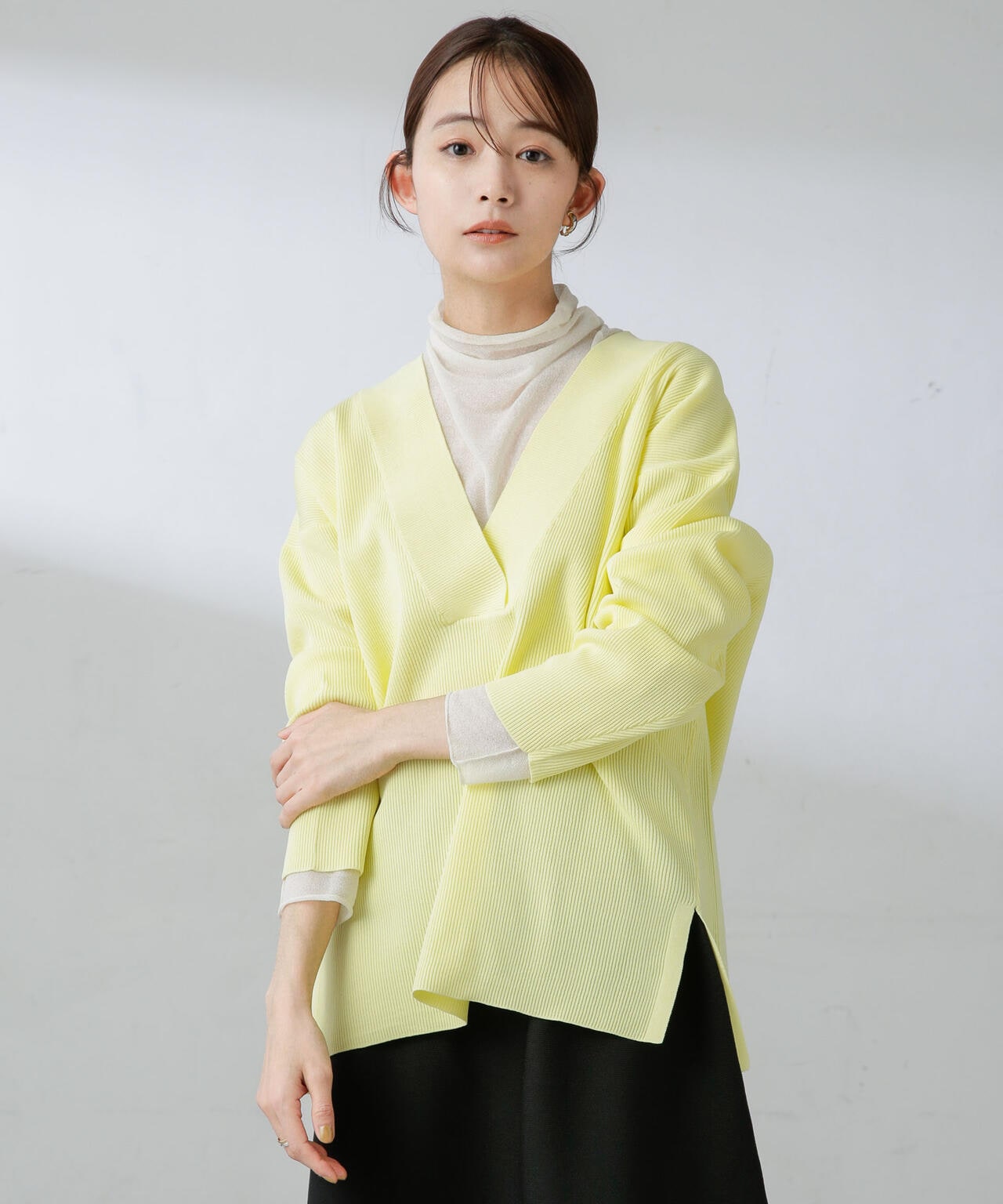 洗濯機洗可 Vネック サイドスリット オーバーニット