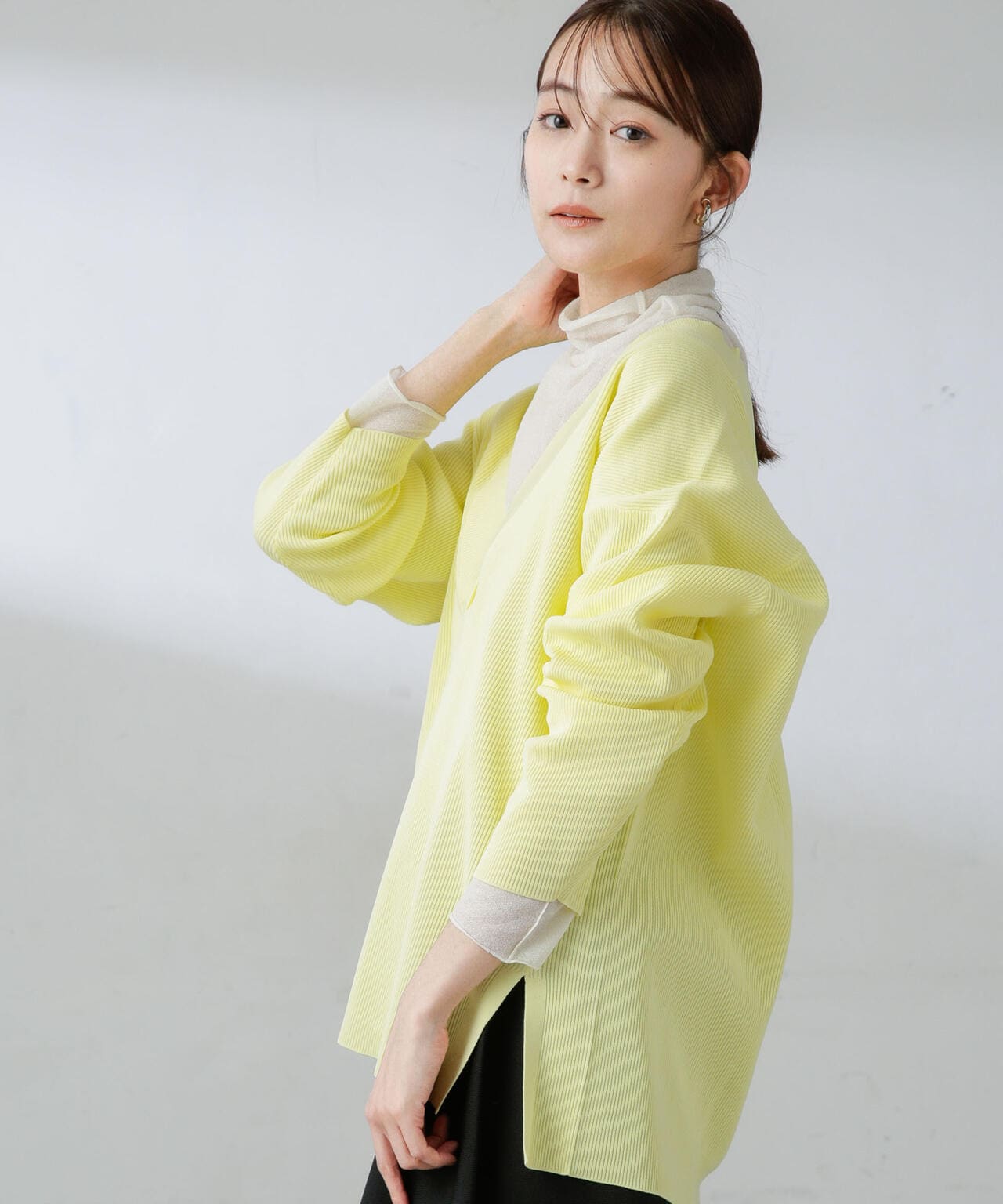 洗濯機洗可 Vネック サイドスリット オーバーニット