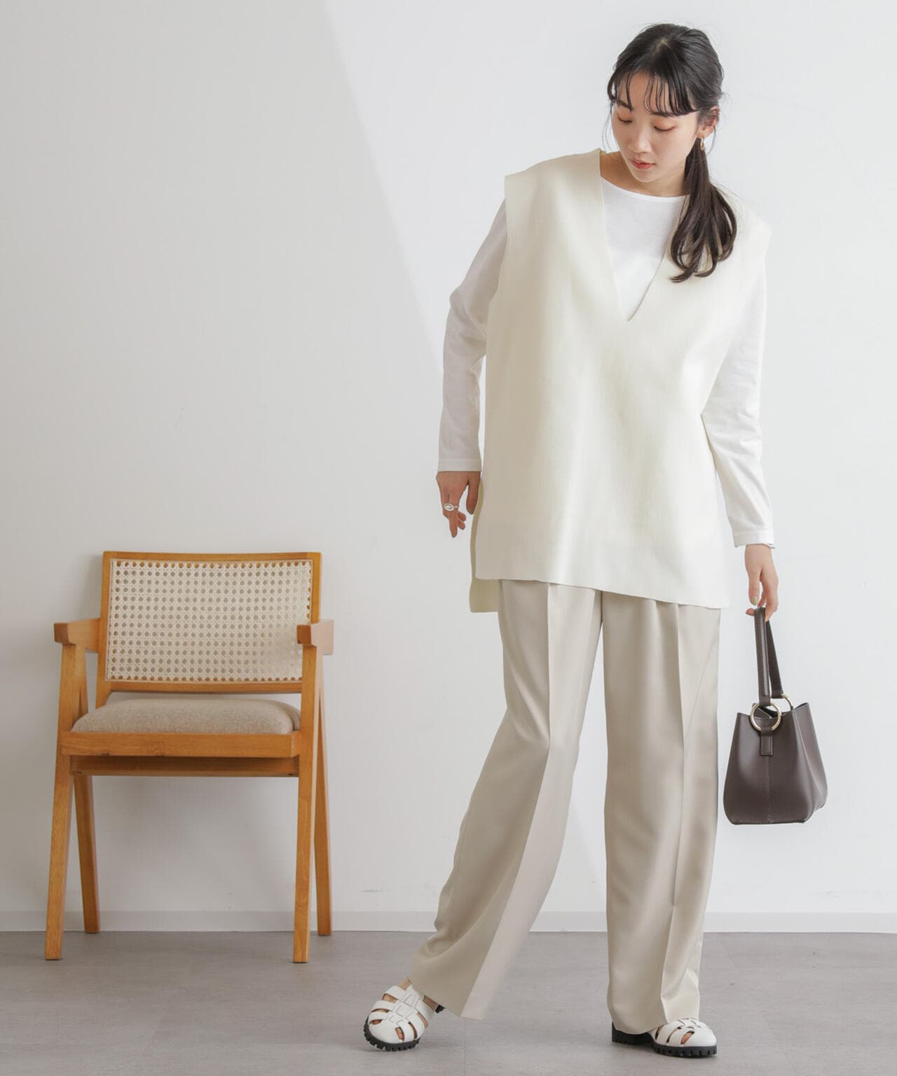 ニットベスト×ロングTシャツ アンサンブルセット 6734122327