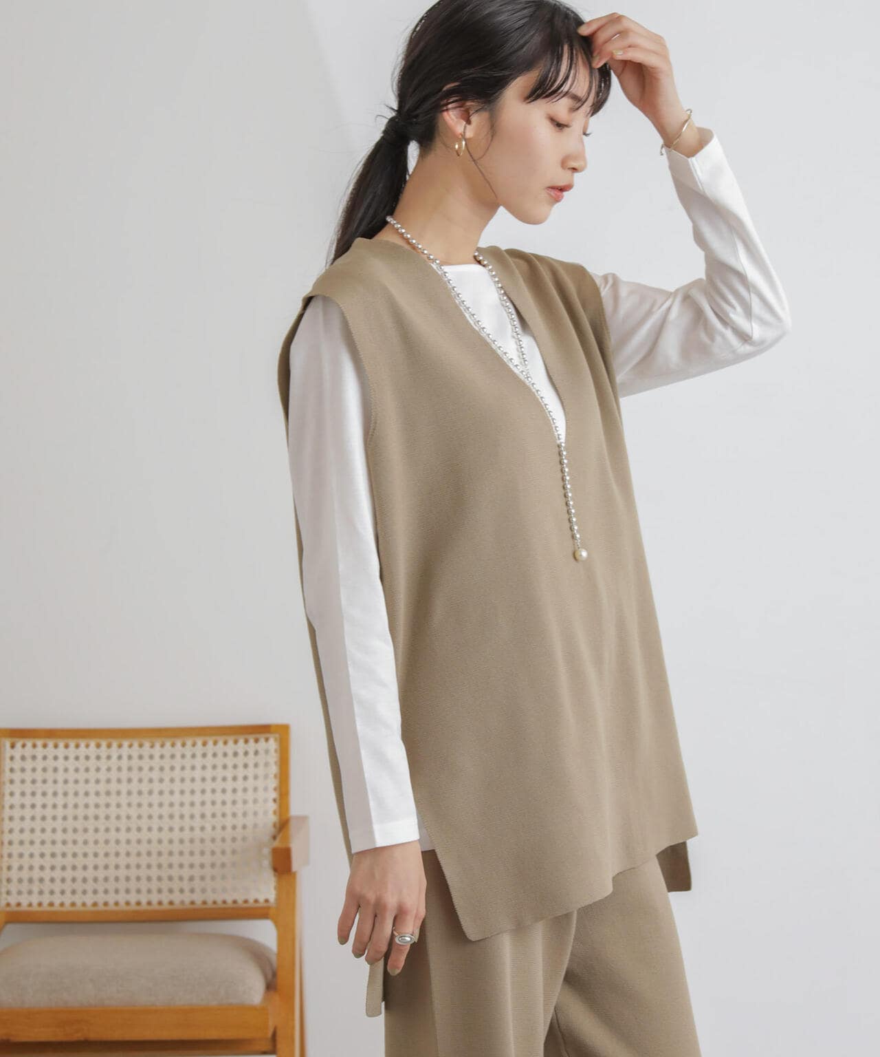 ニットベスト×ロングTシャツ アンサンブルセット 6734122327