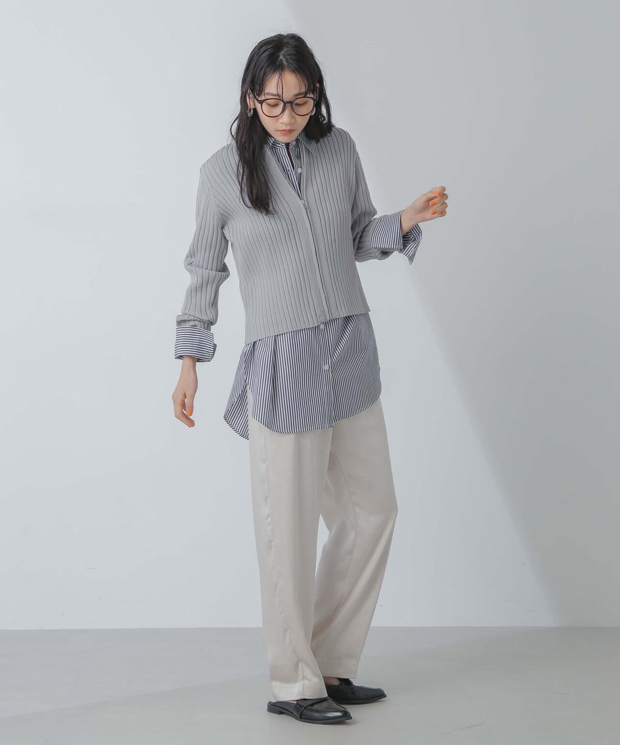 LA4785 ファビアナフィリッピ カシミヤ 長袖ラメニット グレー XS LA4785 ファビアナフィリッピ カシミヤ 長袖ラメニット グレー XS
