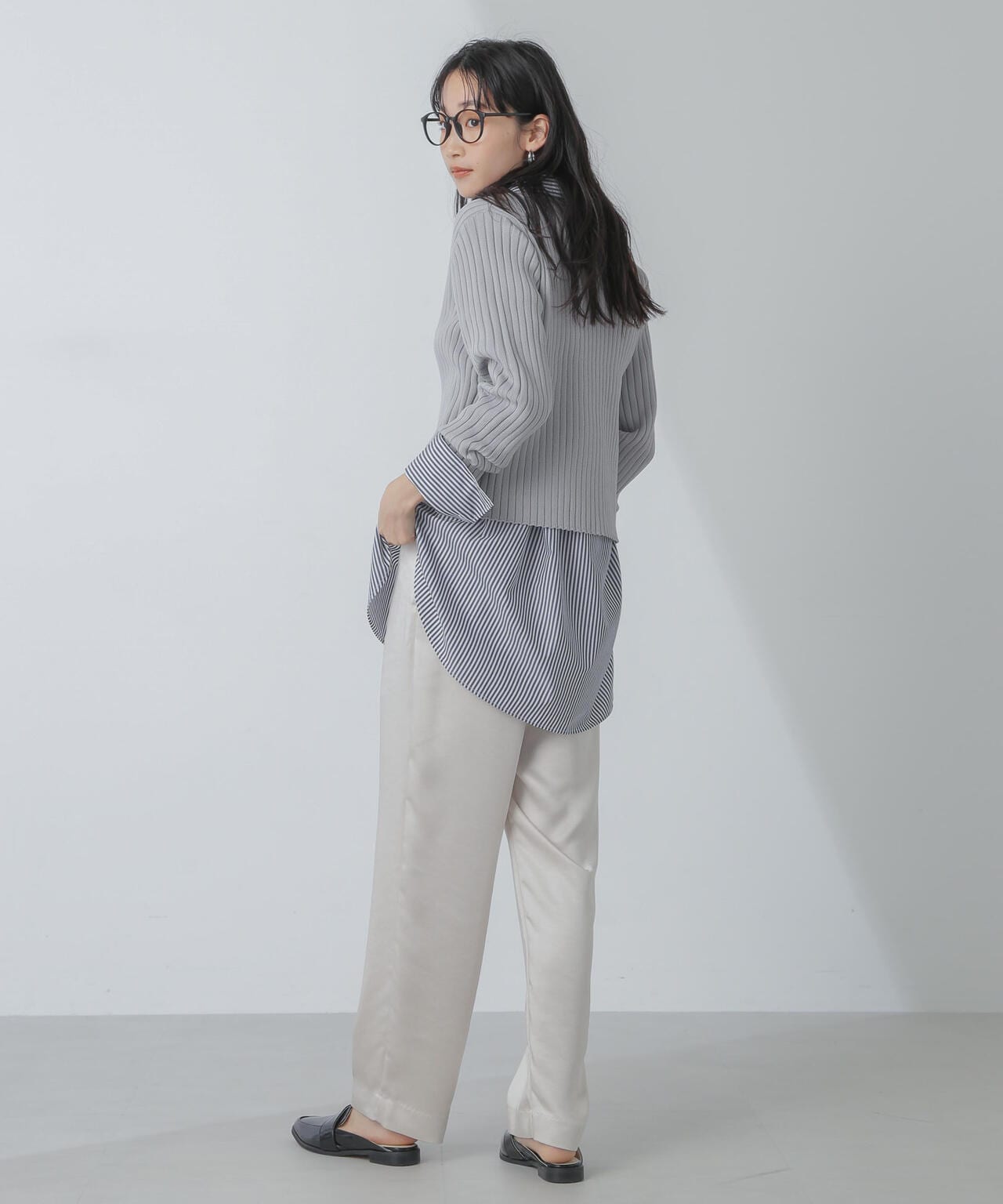 トップス EMPORIO ARMANI ARCHIVE LAYERED KNIT ジップアップ リブ ニット トップス