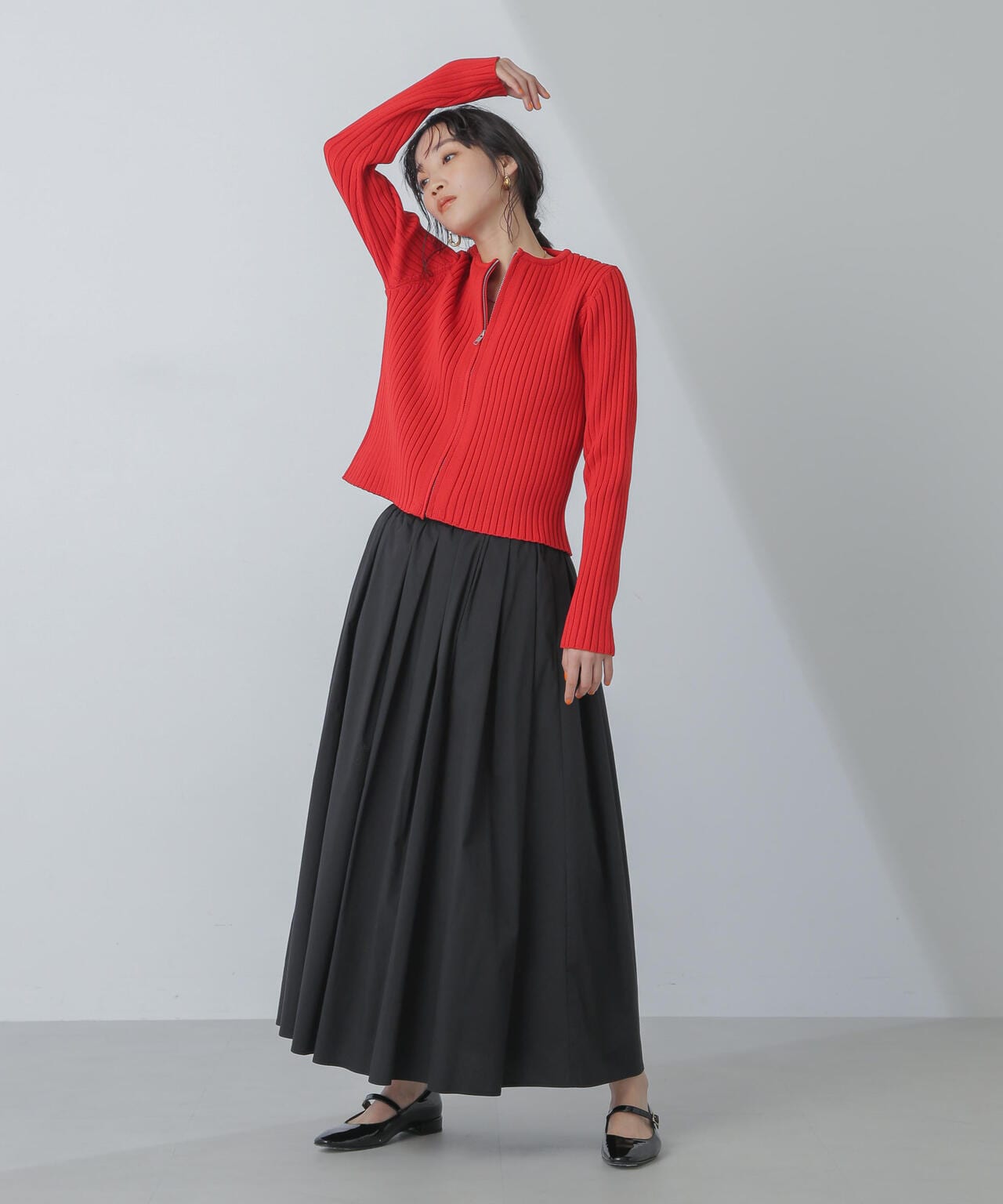 ジップアップ リブ ニット トップス