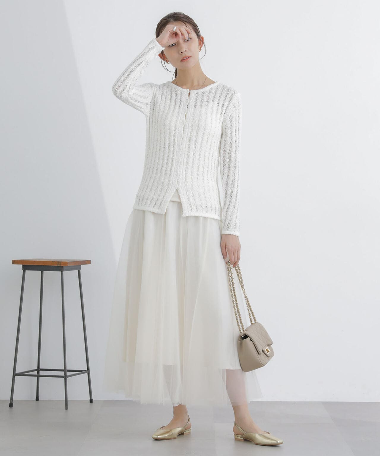 針抜き クルーネック カーディガン