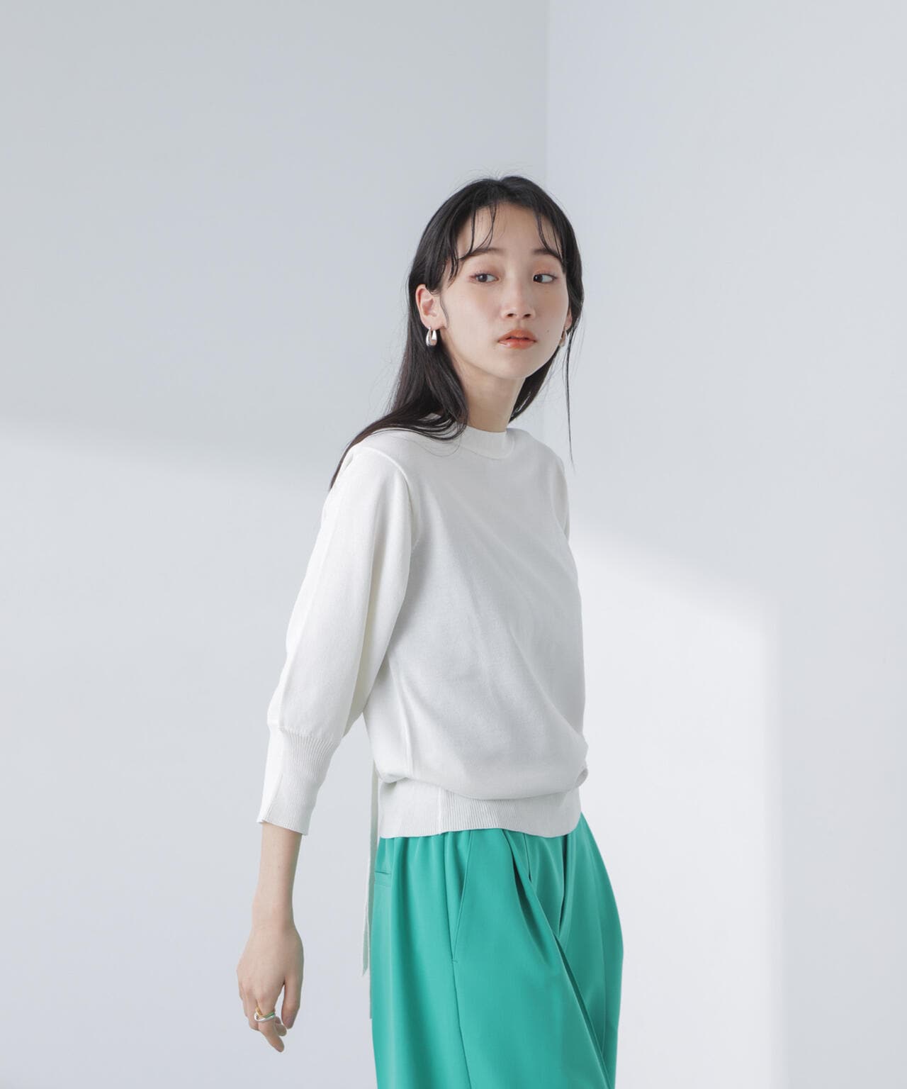 【Viaggio Blu】前後2WAY ホワイト五分袖ニット trim_ofgfe_item43f5d794049111f