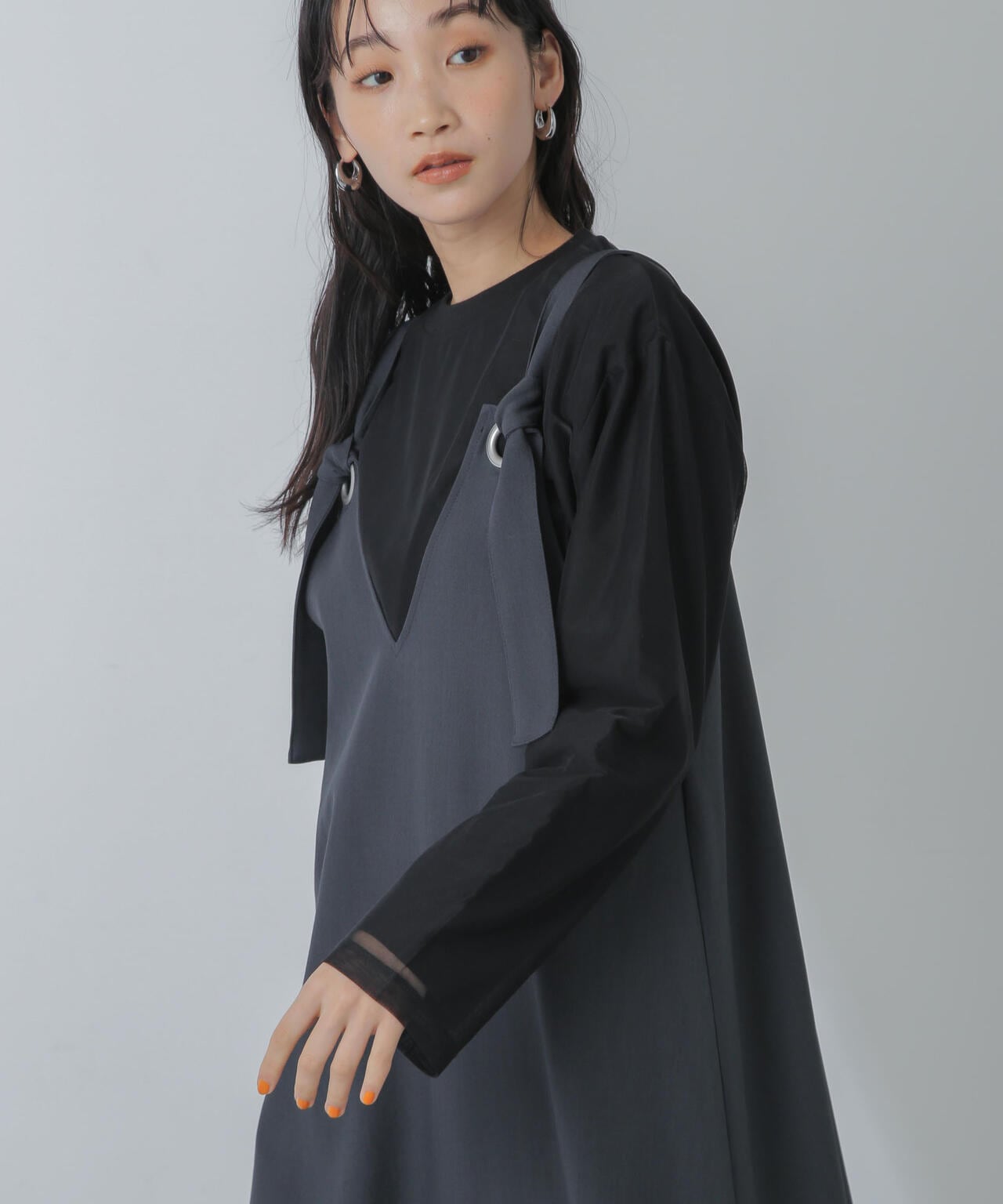 チュール レイヤード ロング スリーブ Tシャツ
