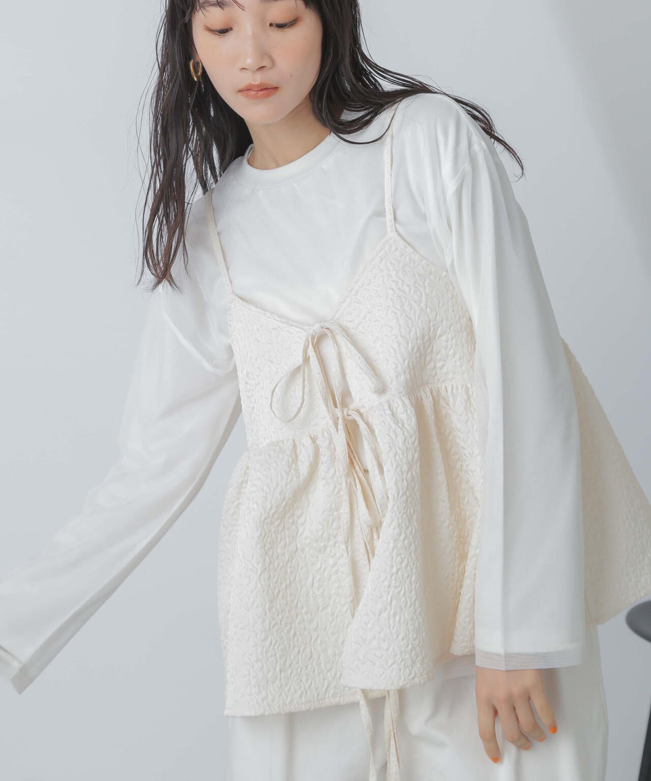 チュール レイヤード ロング スリーブ Tシャツ