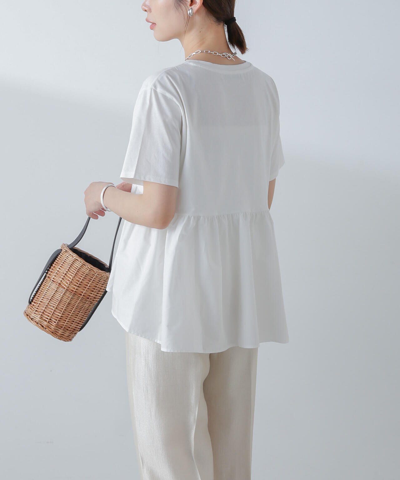 布帛コンビギャザーカットトップス 6734124315