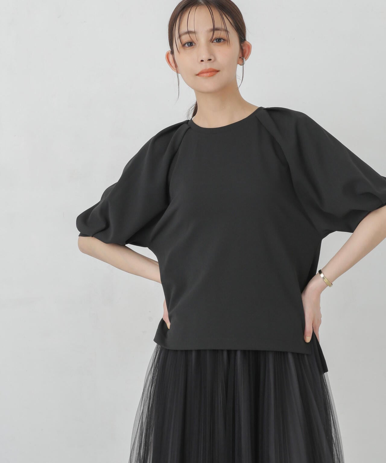 【美品】 カットジョーゼット ボリューム ブラウス スリーブ トップス